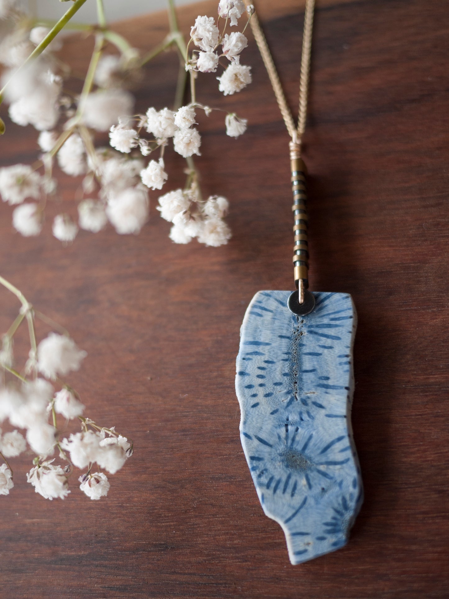 Long Blue Coral Pendant