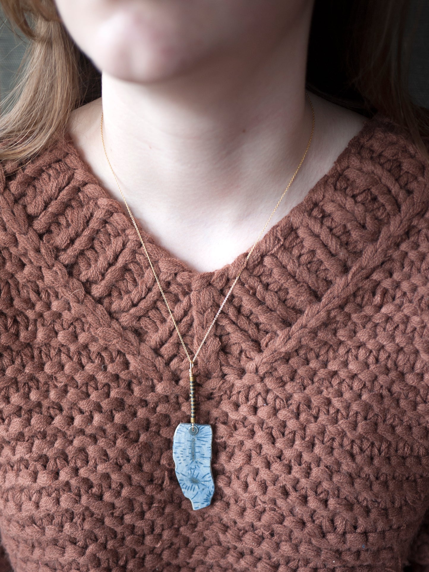 Long Blue Coral Pendant