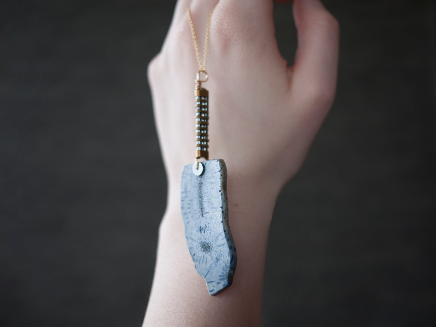 Long Blue Coral Pendant