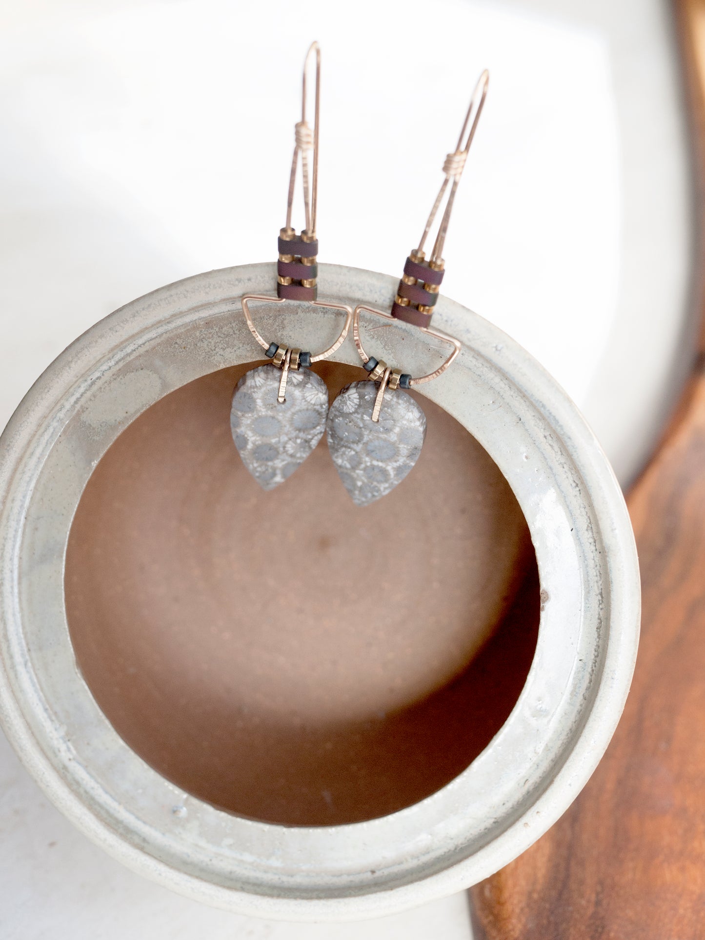 Fossil Coral Drop Dangle Earrings