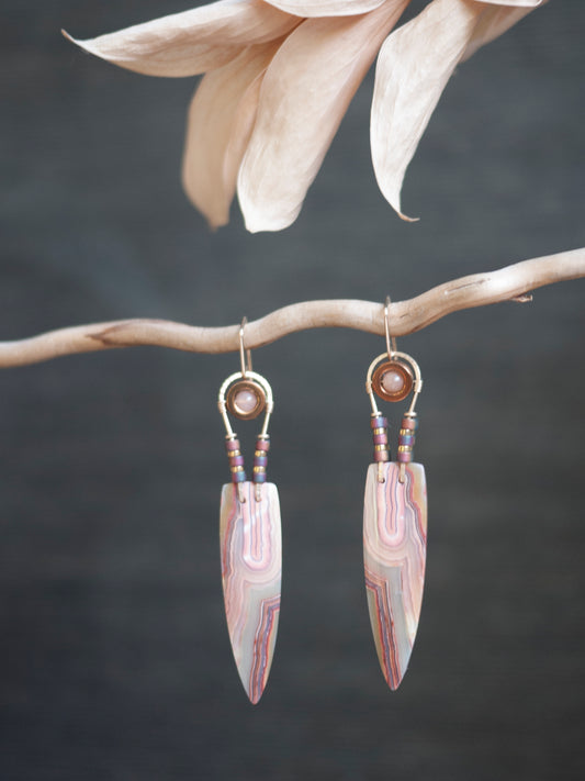 Long Lace Agate Spear Dangle Earrings
