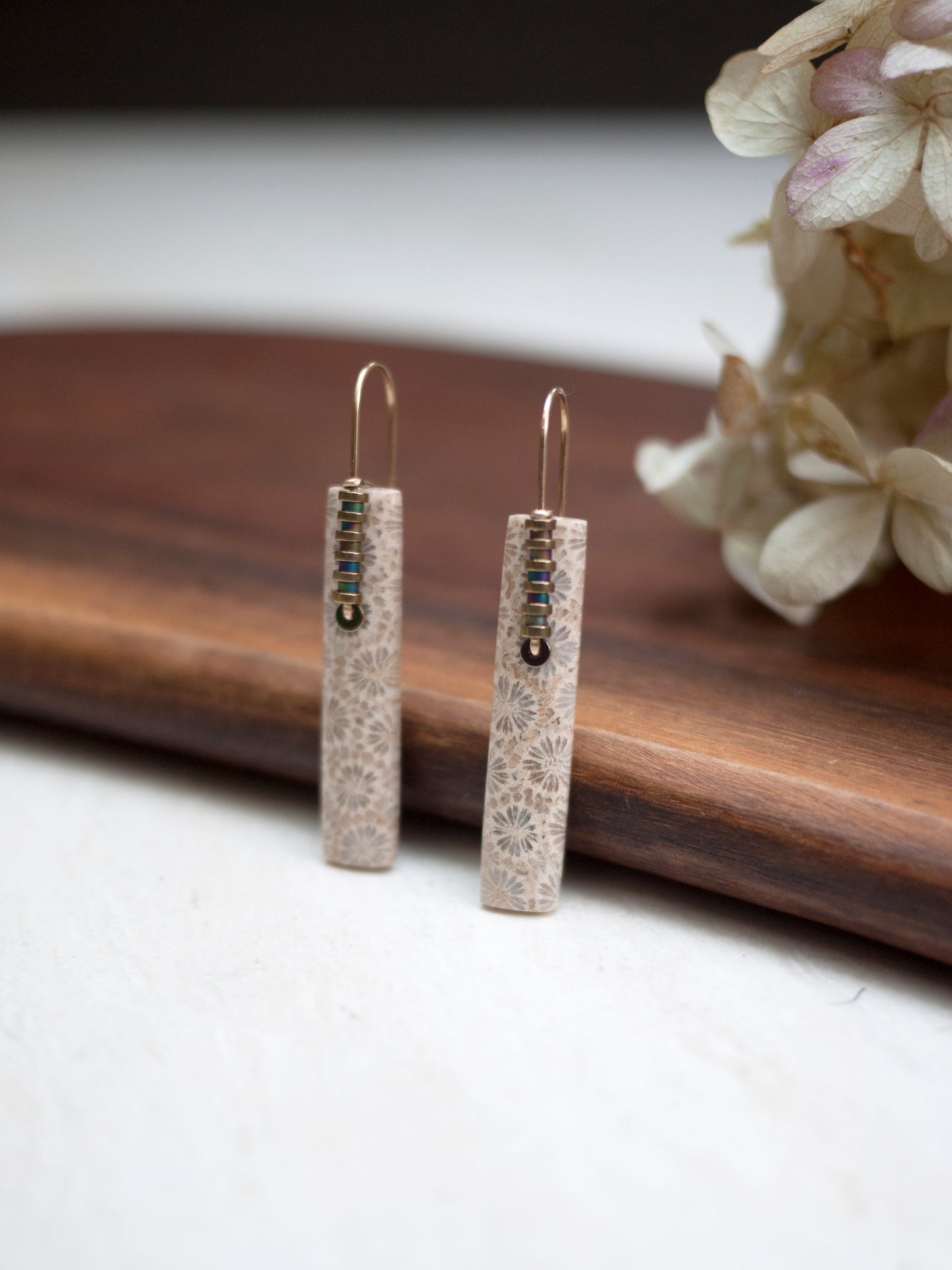 Fossil Coral Stick Drop Earrings