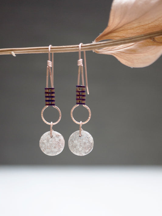 Dainty Circle Fossil Coral Drop Earrings