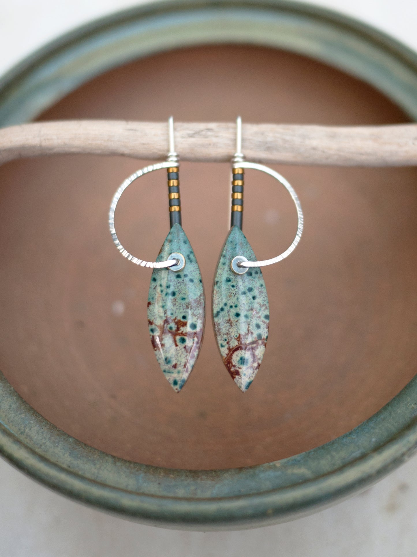 Forest Jasper Marquise Drop Earrings