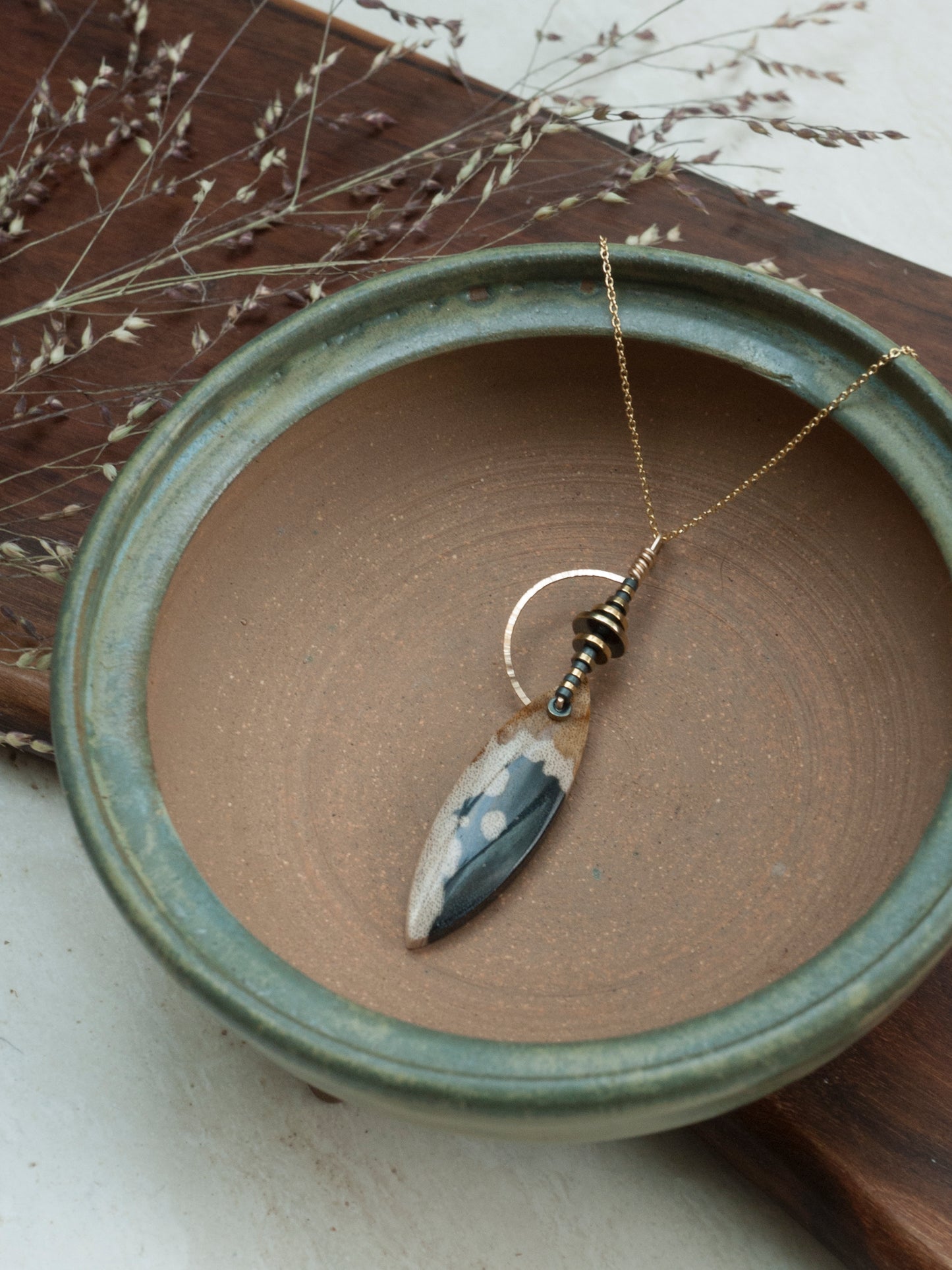 Marquise Shaped Petrified Wood Pendant