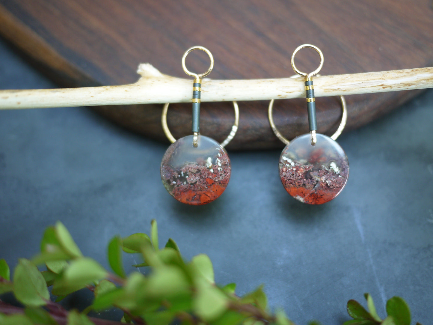 Moss Agate Circle Motif Ear Jackets