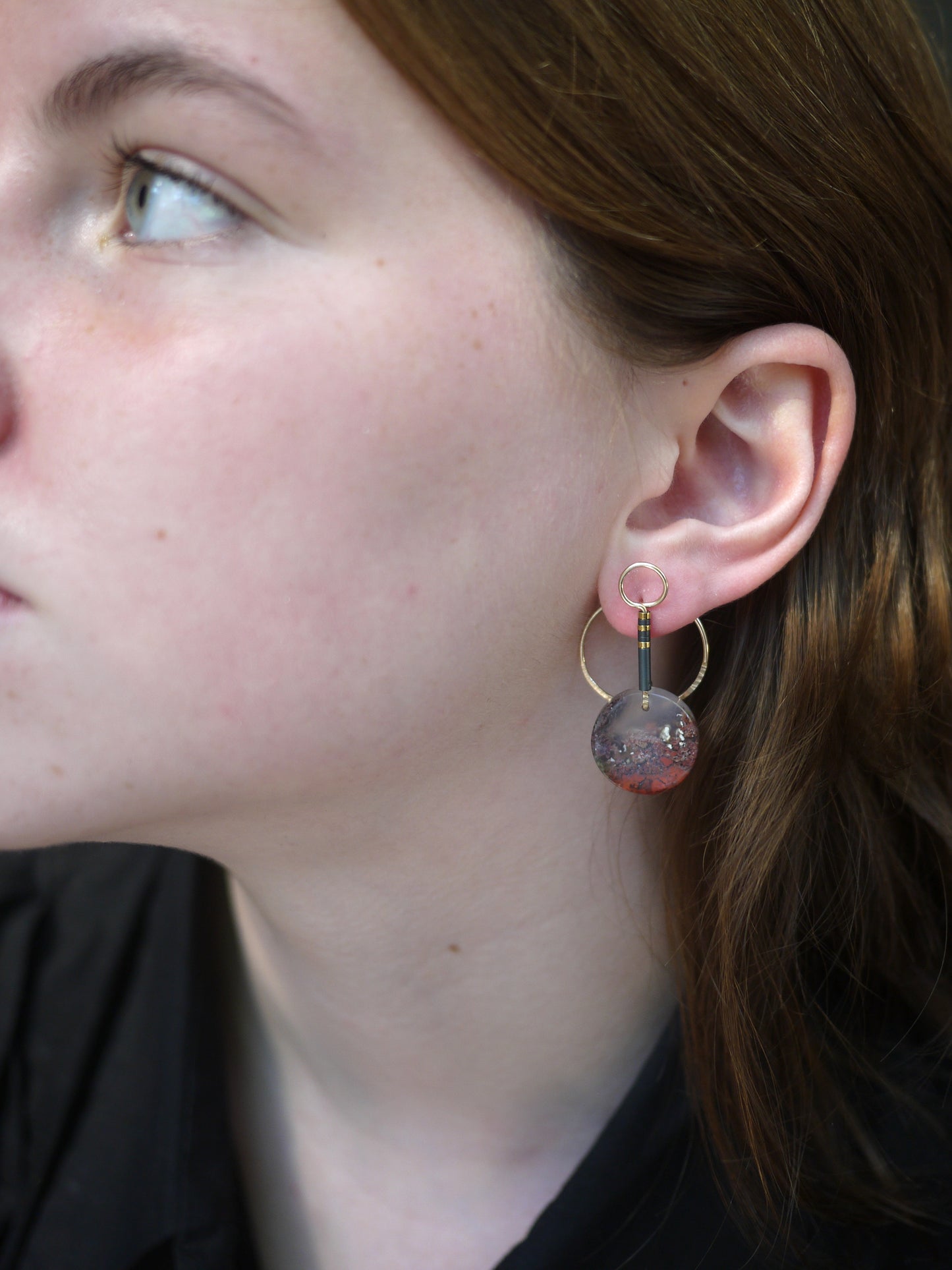 Moss Agate Circle Motif Ear Jackets