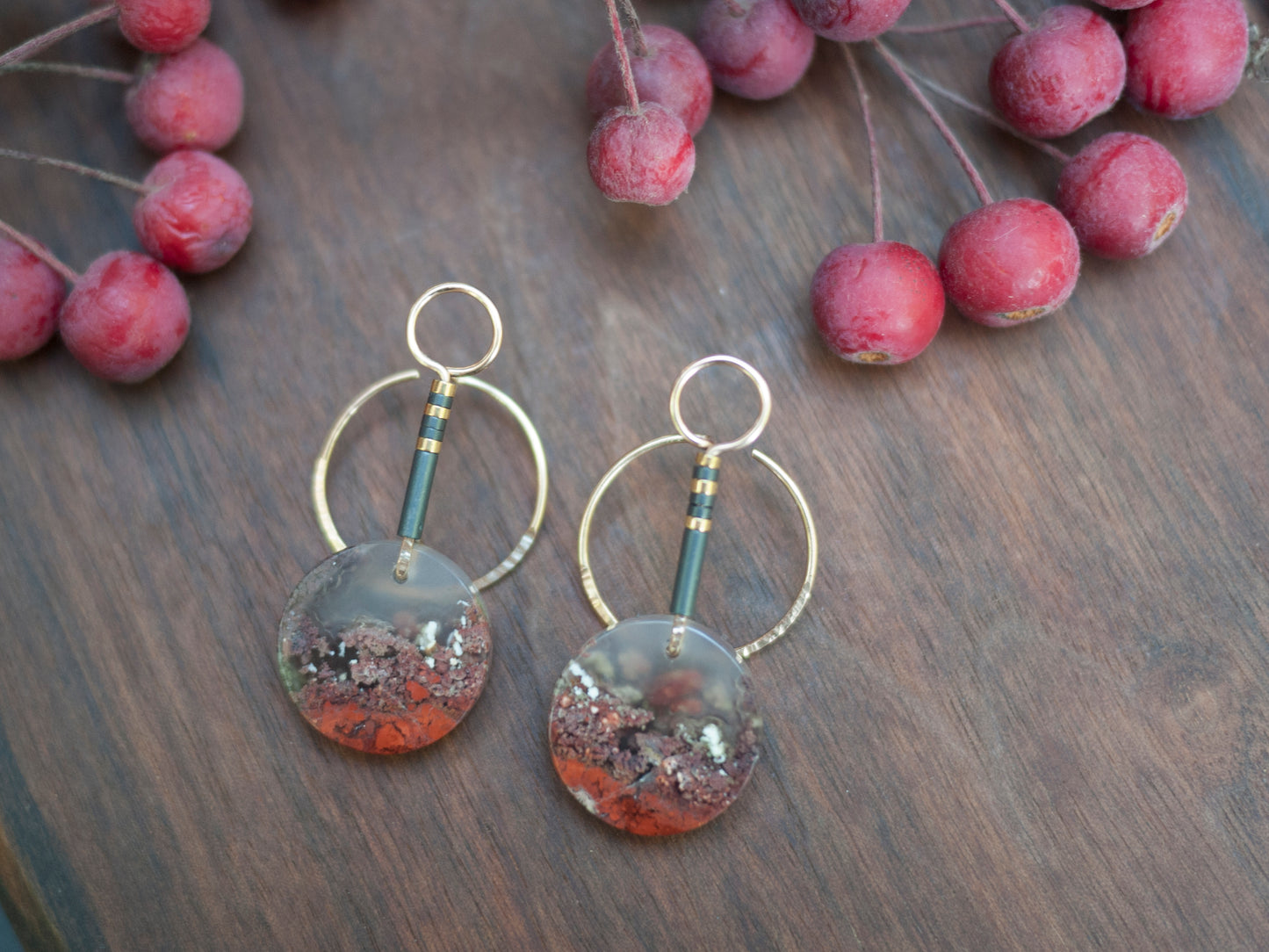 Moss Agate Circle Motif Ear Jackets