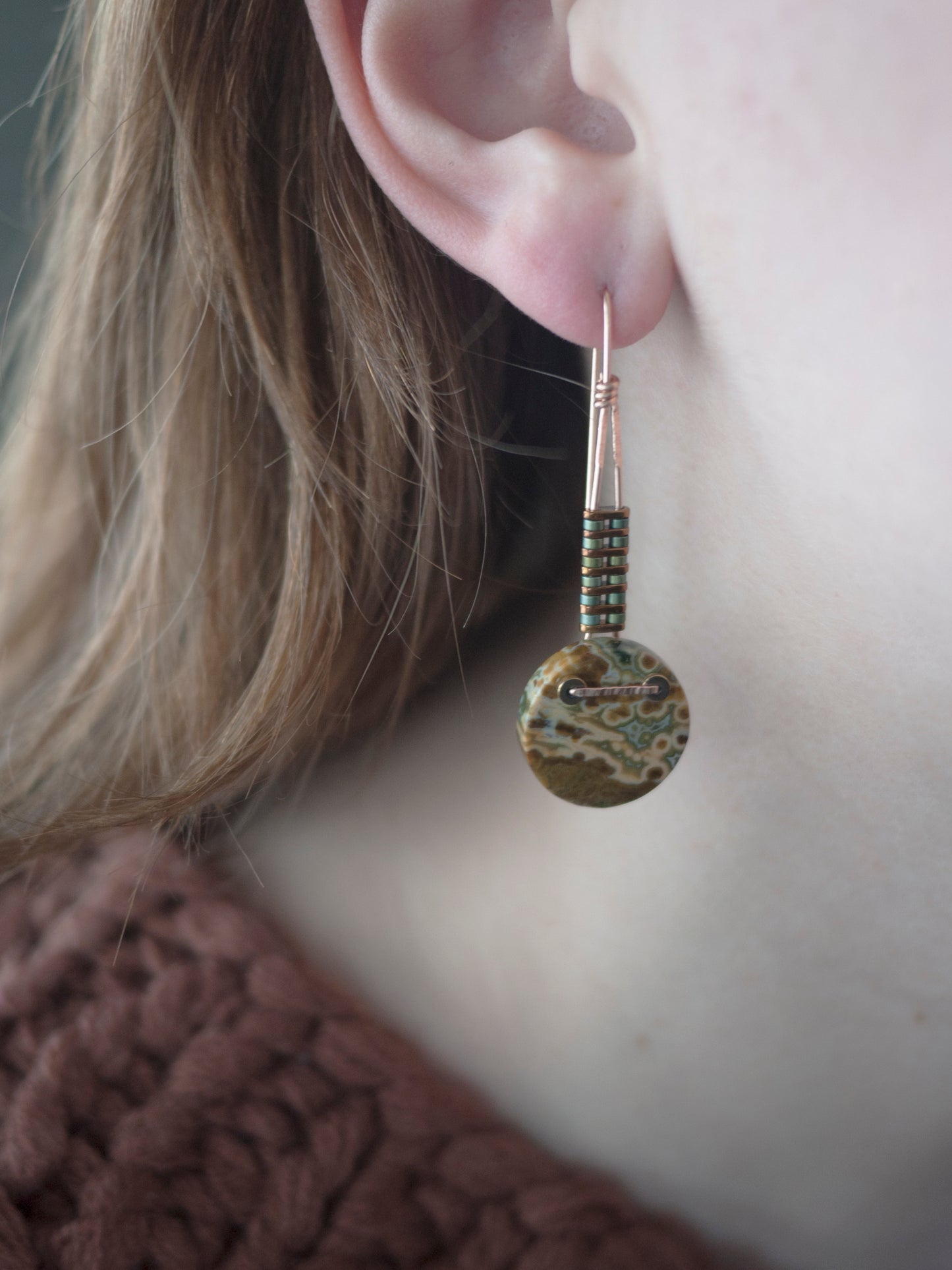 Ocean Jasper Circle Drop Earrings
