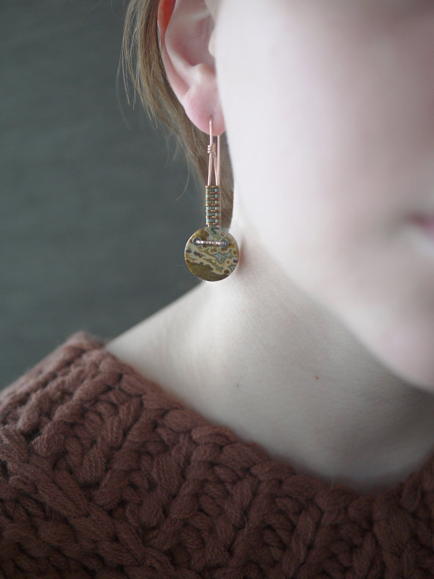 Ocean Jasper Circle Drop Earrings