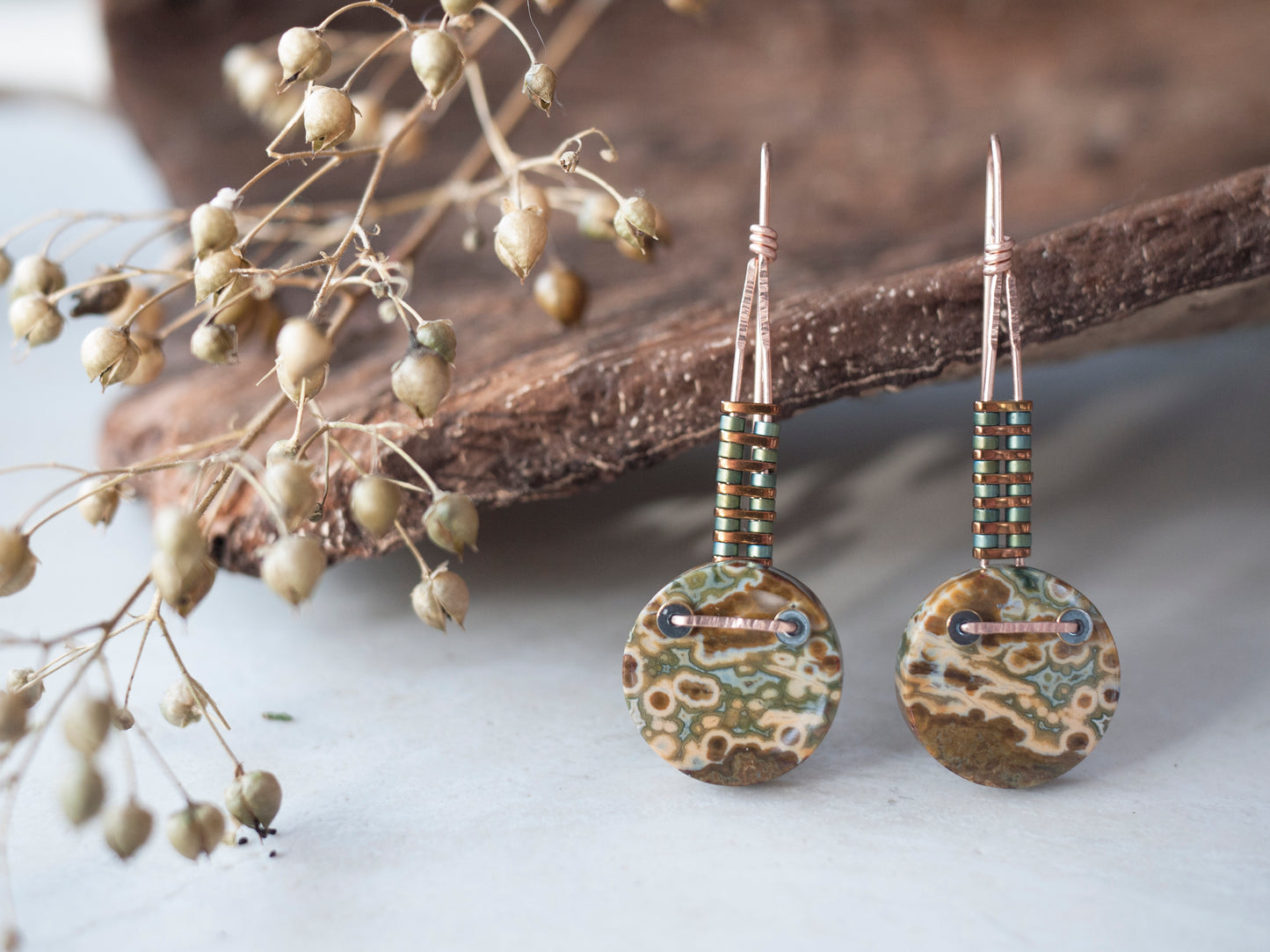 Ocean Jasper Circle Drop Earrings