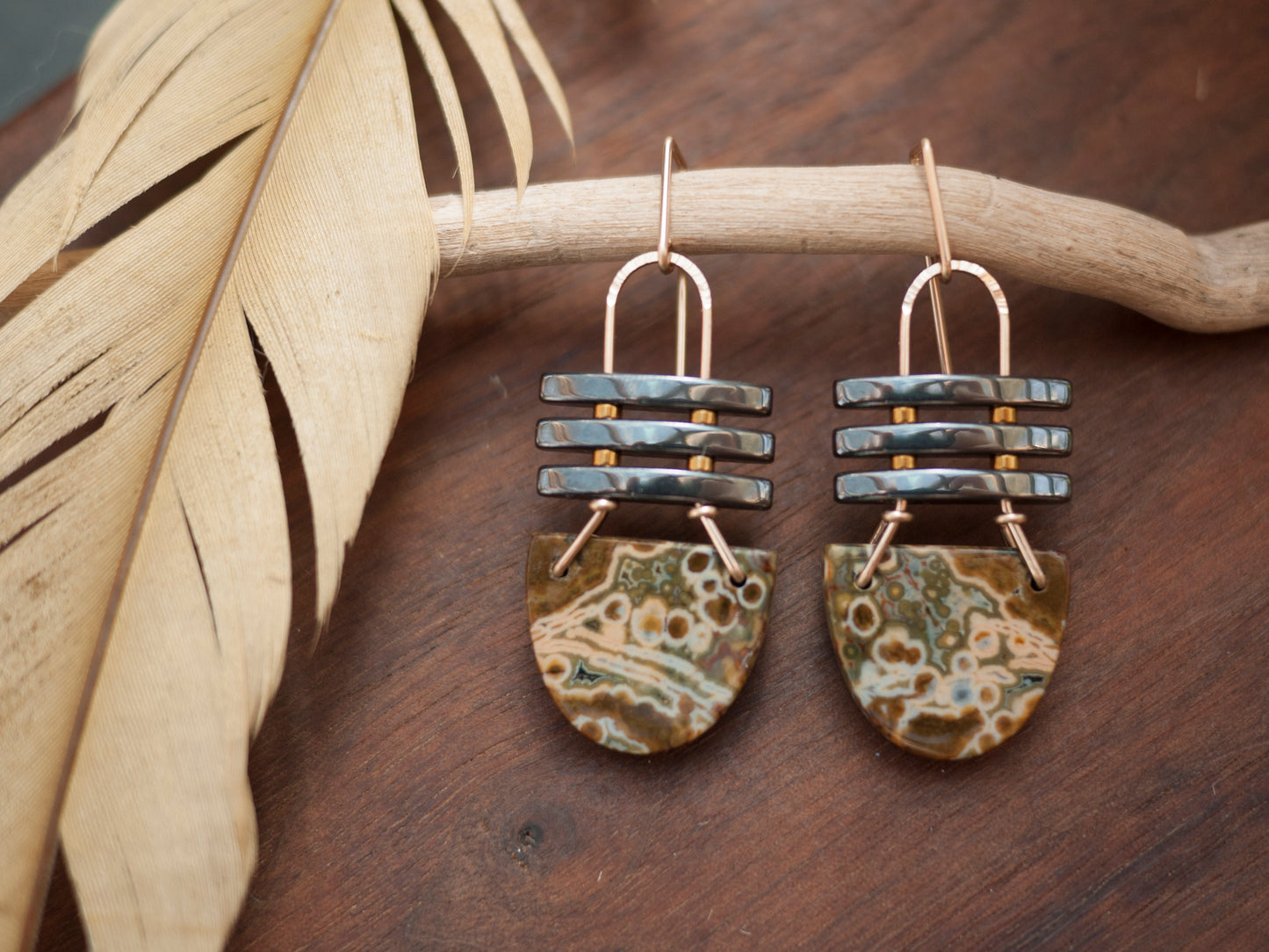 Half Circle Ocean Jasper Dangle Earrings