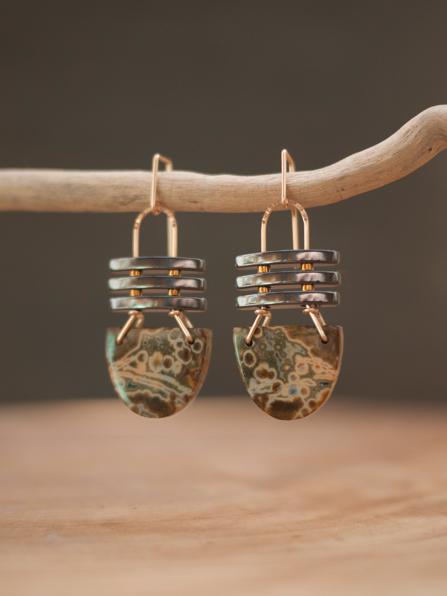 Half Circle Ocean Jasper Dangle Earrings