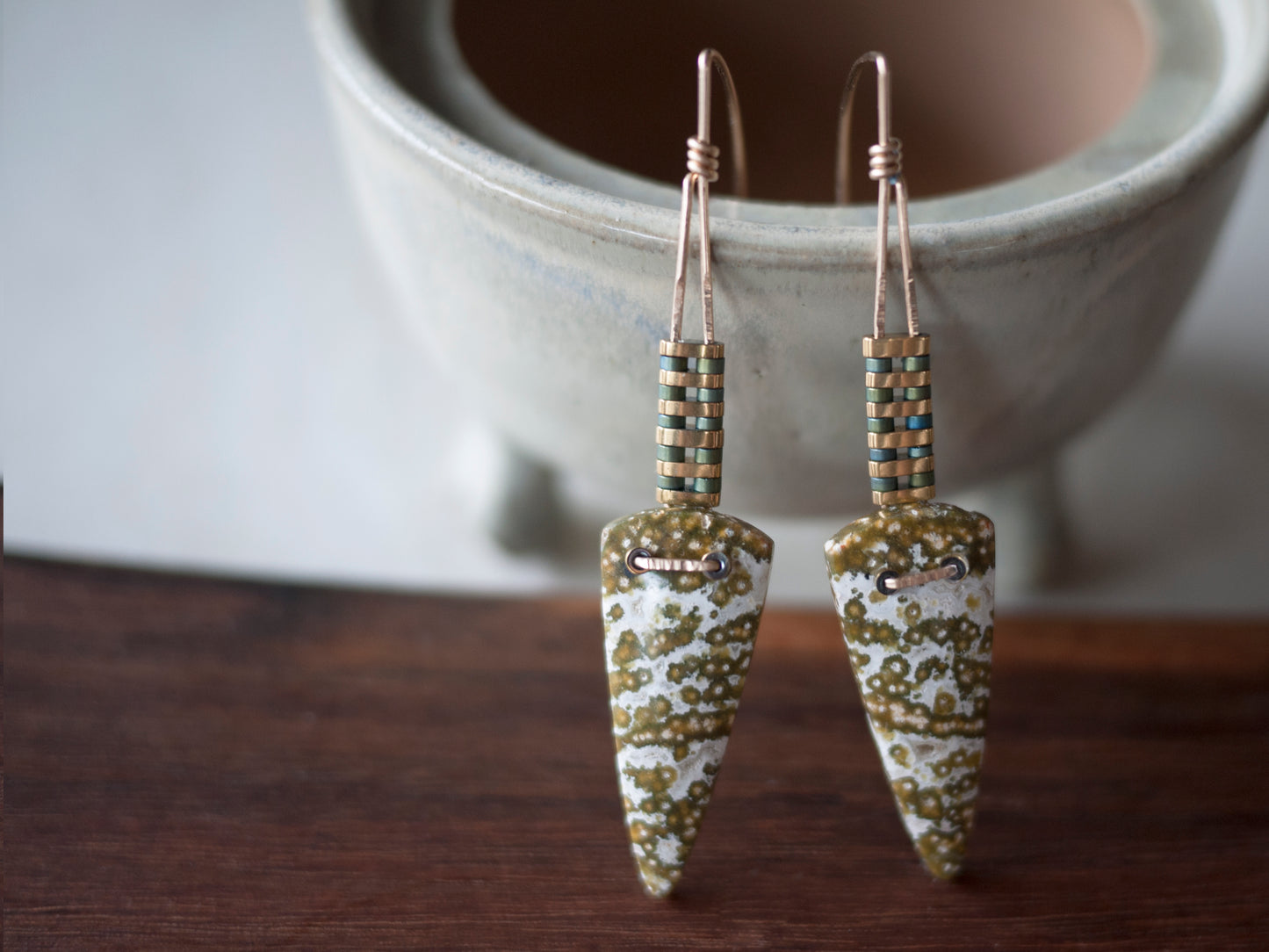 Ocean Jasper Spear Drop Earrings