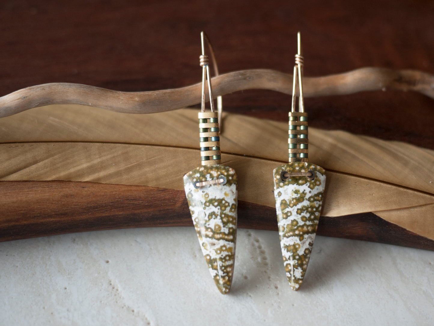 Ocean Jasper Spear Drop Earrings