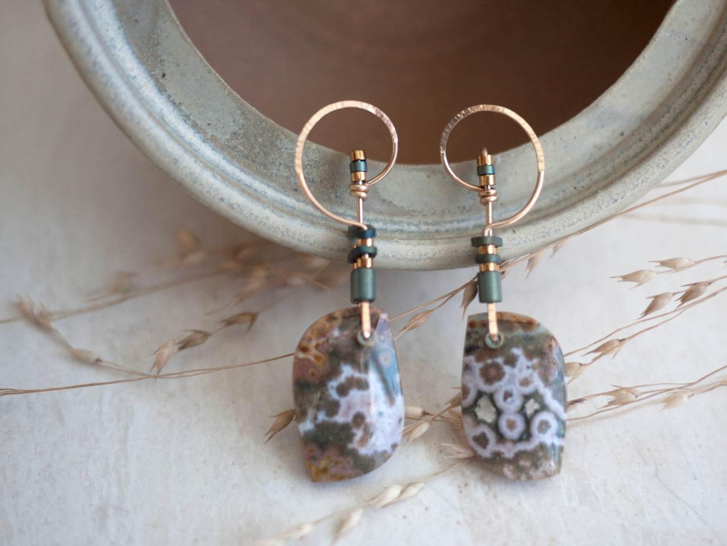 Ocean Jasper Spiral Post Earrings