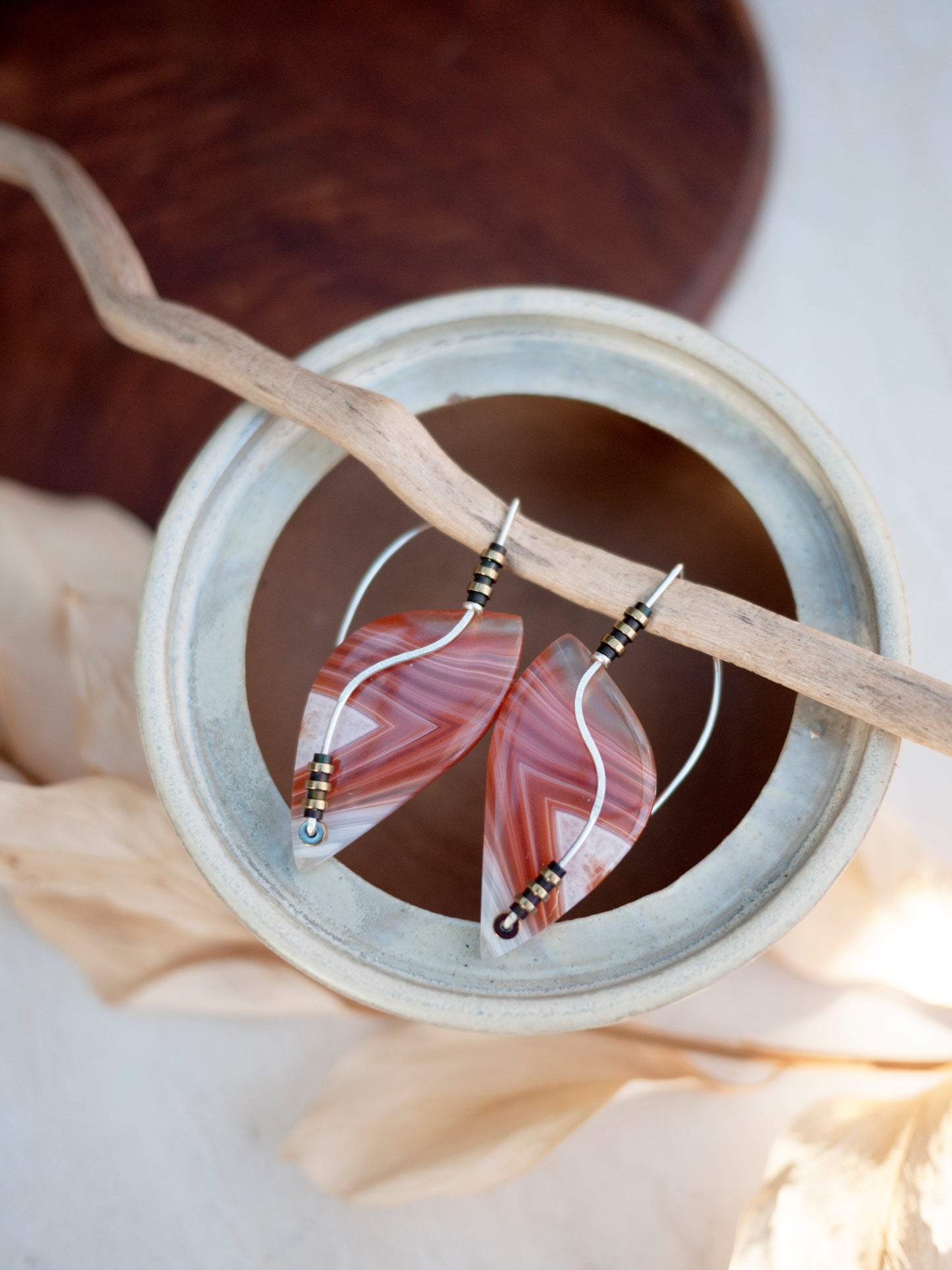Orange Banded Agate Sculptural Earrings