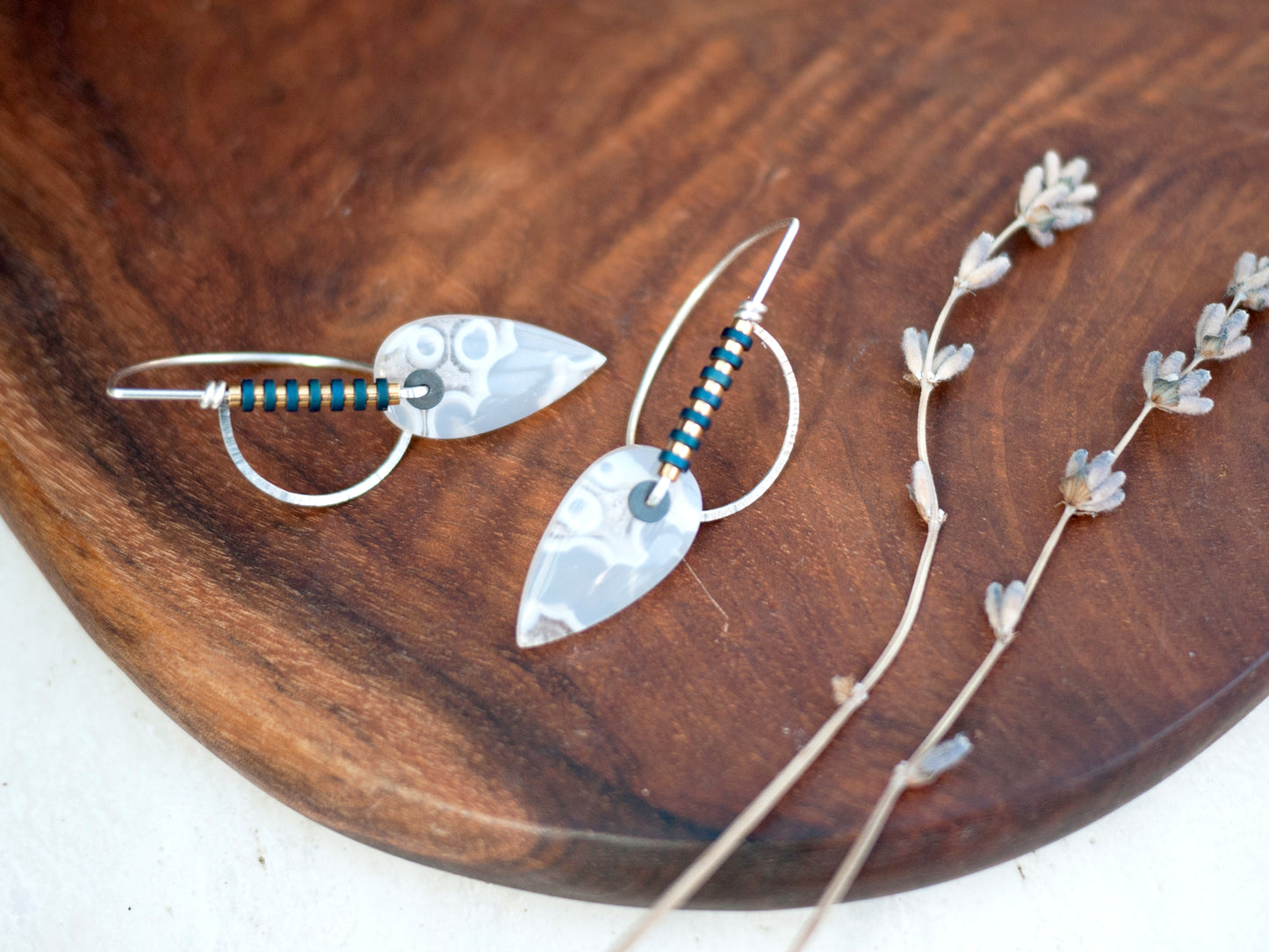 Orbicular Agate Half Circle Drop Earrings