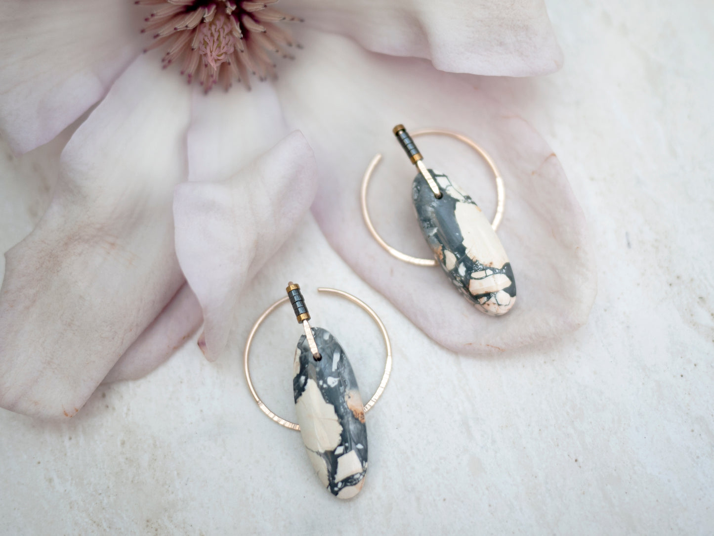 Oval Maligano Jasper Ear Jackets