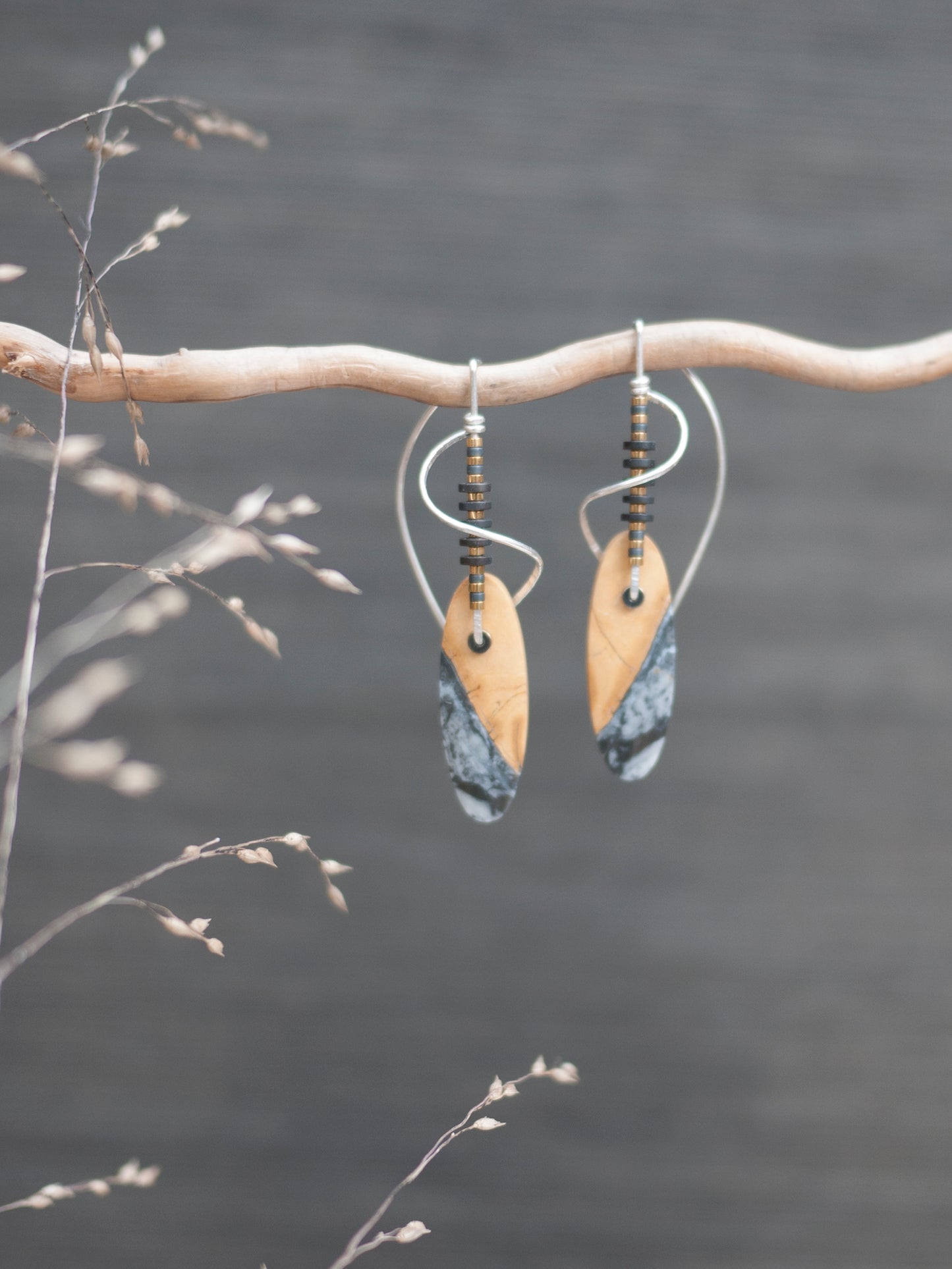 Spiral Sculptural Maligano Jasper Drop Earrings