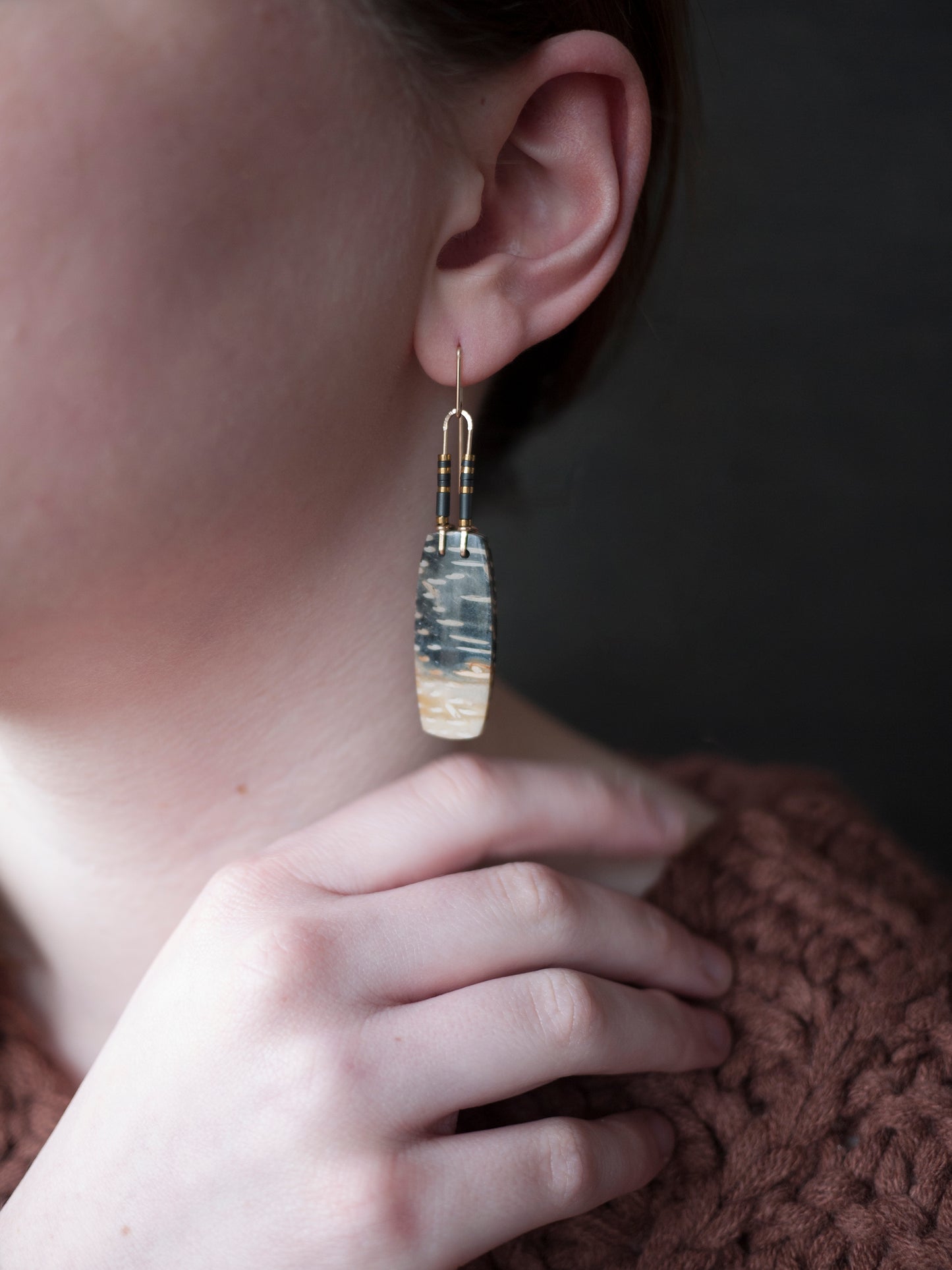 Petrified Palm Root Dangle Earrings