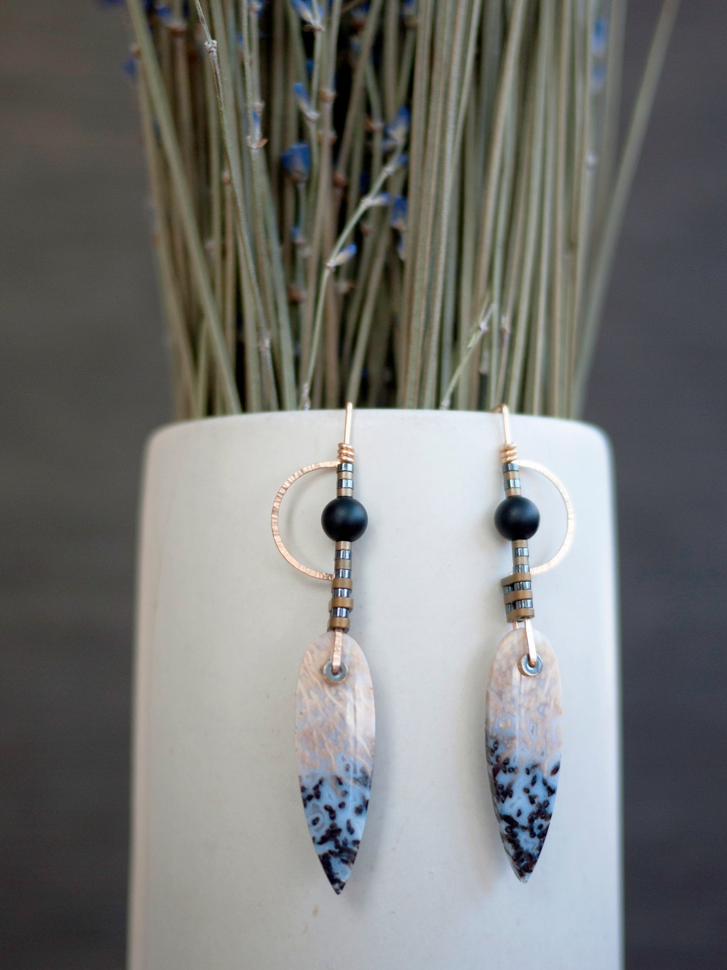 Yellow and Cream Palm Wood Sculptural Earrings