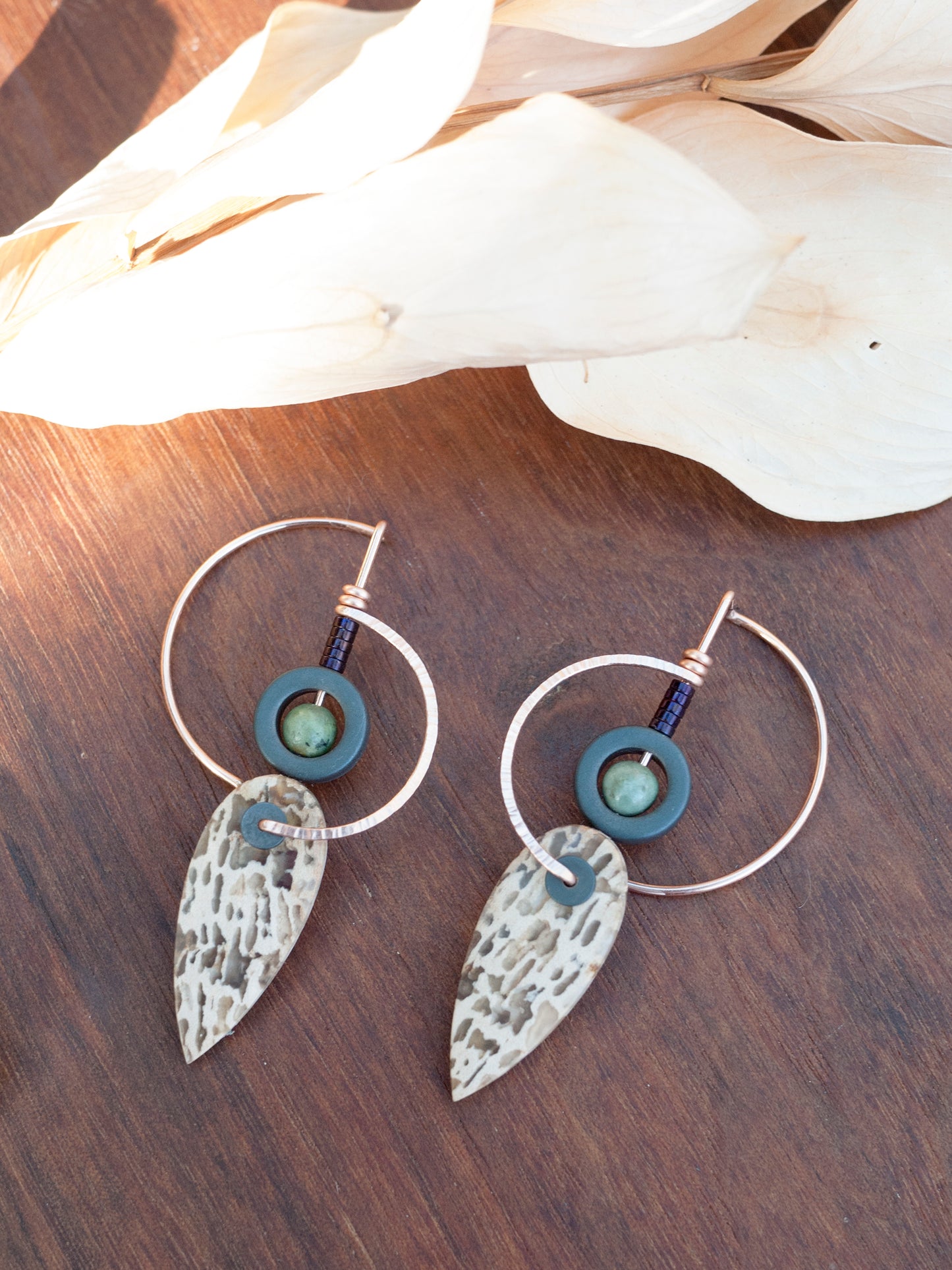Petrified Palmwood Circle Motif Earrings