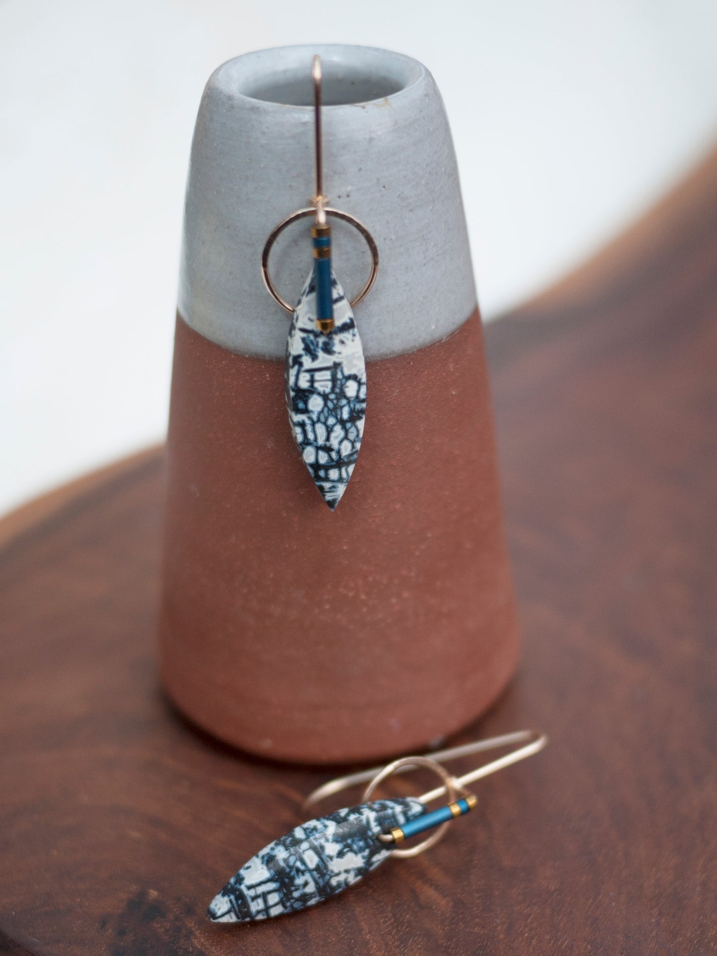 Marquise Shaped Petrified Palm Wood Sculptural Earrings