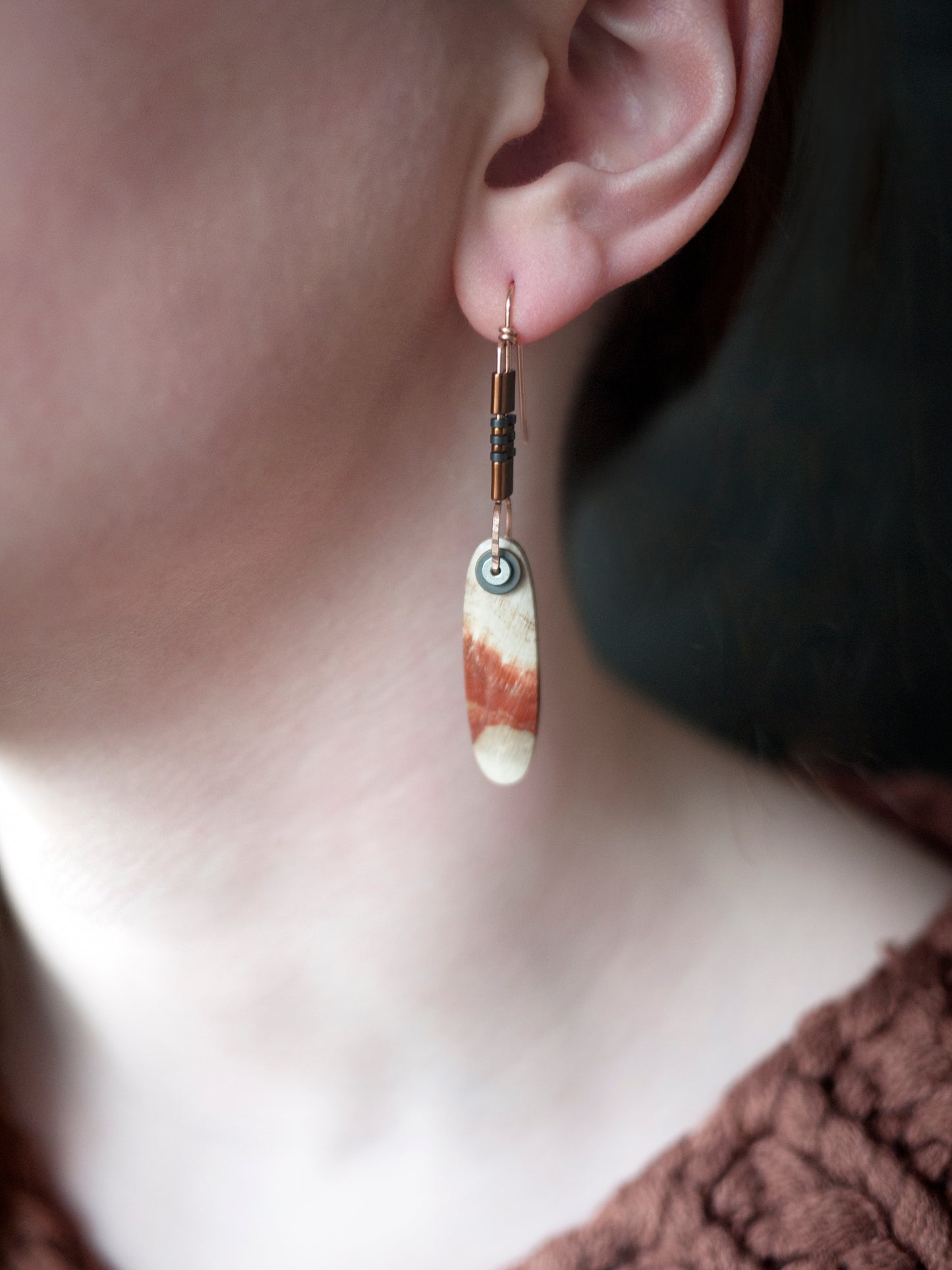 Fossilized Wood Drop Earrings