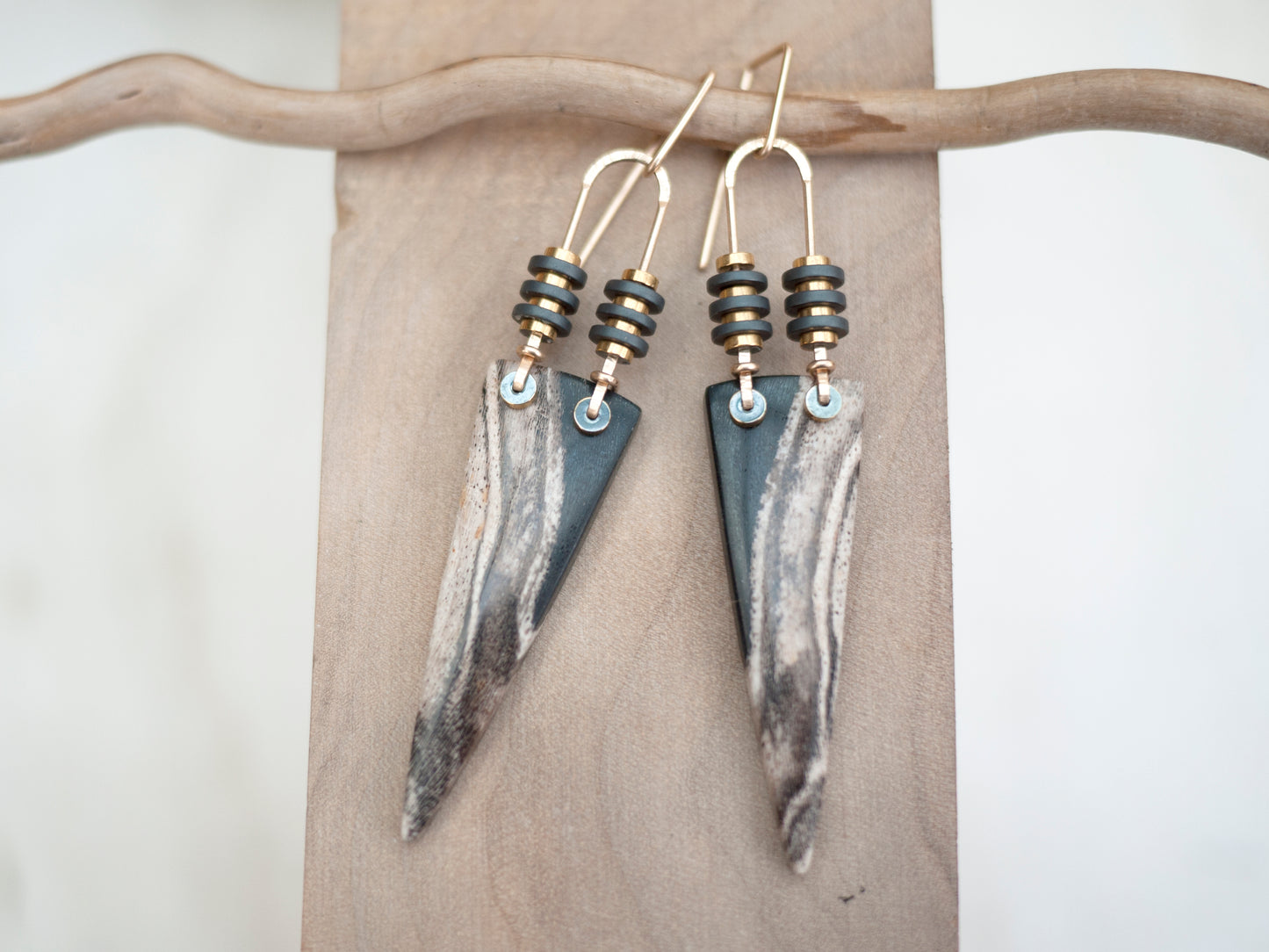 Petrified Wood Spear Dangle Earrings