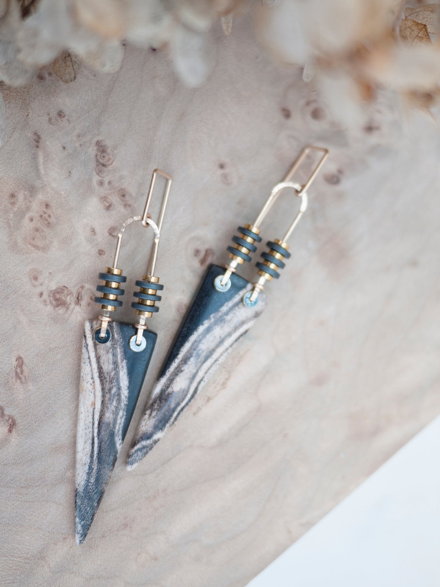 Petrified Wood Spear Dangle Earrings