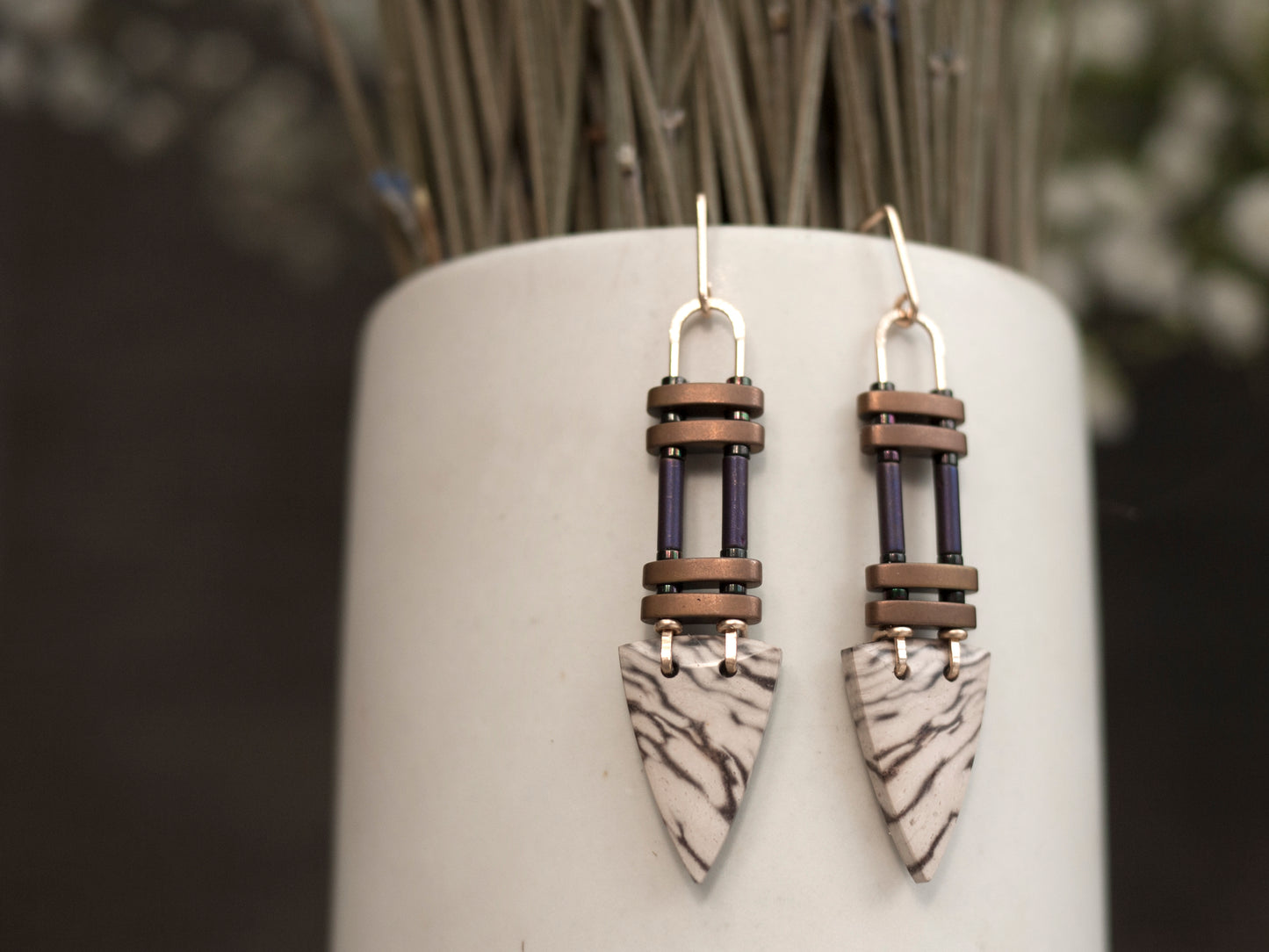 Petrified Wood Dangle Earrings