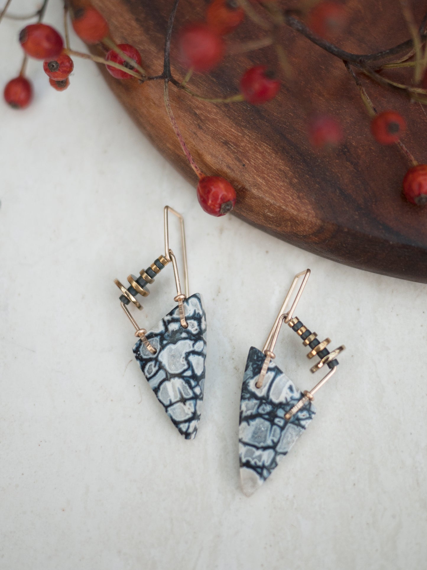 Petrified Palmwood Dangle Earrings