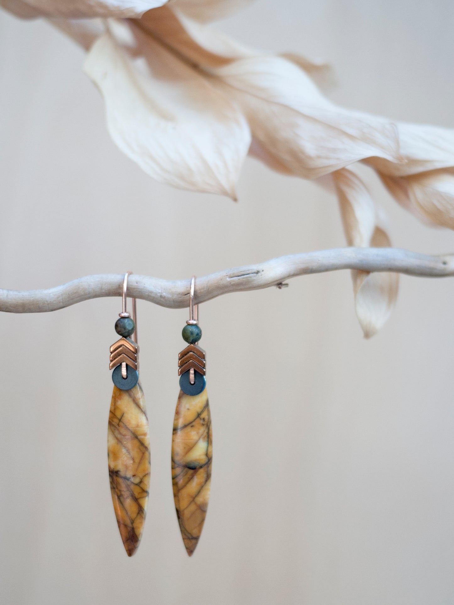 Long Spear Picasso Jasper Chevron Drop Earrings