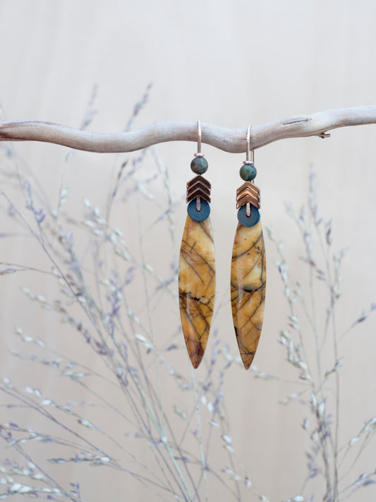 Long Spear Picasso Jasper Chevron Drop Earrings