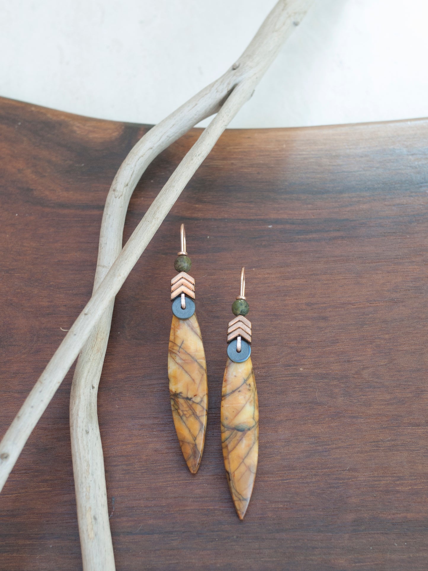 Long Spear Picasso Jasper Chevron Drop Earrings