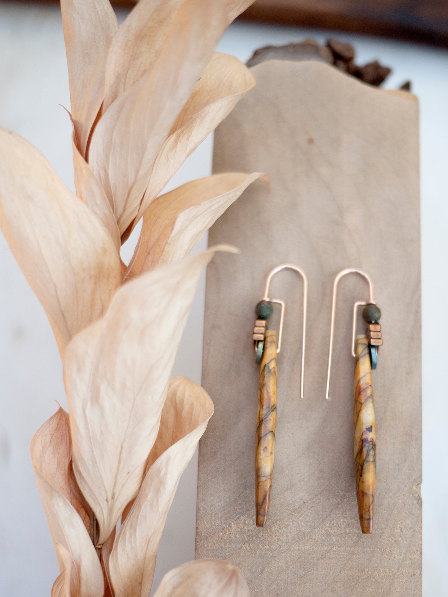Long Spear Picasso Jasper Chevron Drop Earrings
