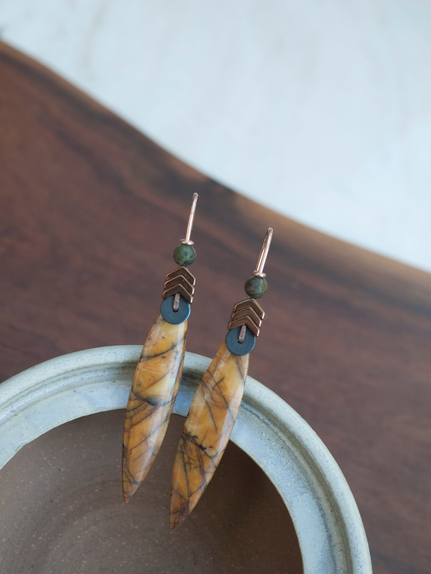 Long Spear Picasso Jasper Chevron Drop Earrings