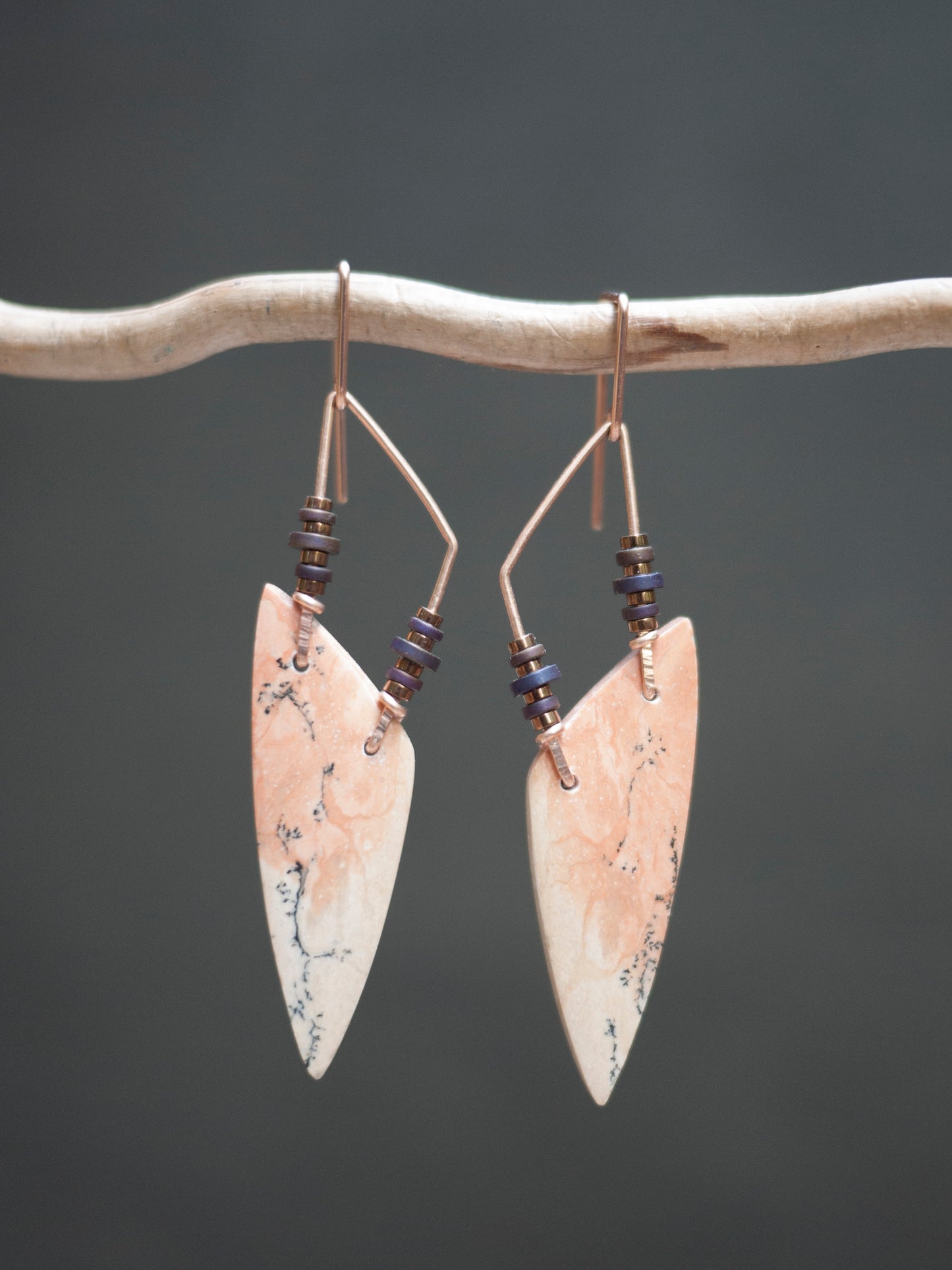 Pink Dendrite Spear Dangle Earrings