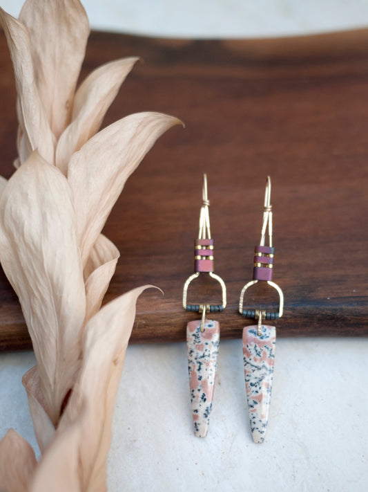 Dendritic Jasper Spear Rectangle Motif Earrings