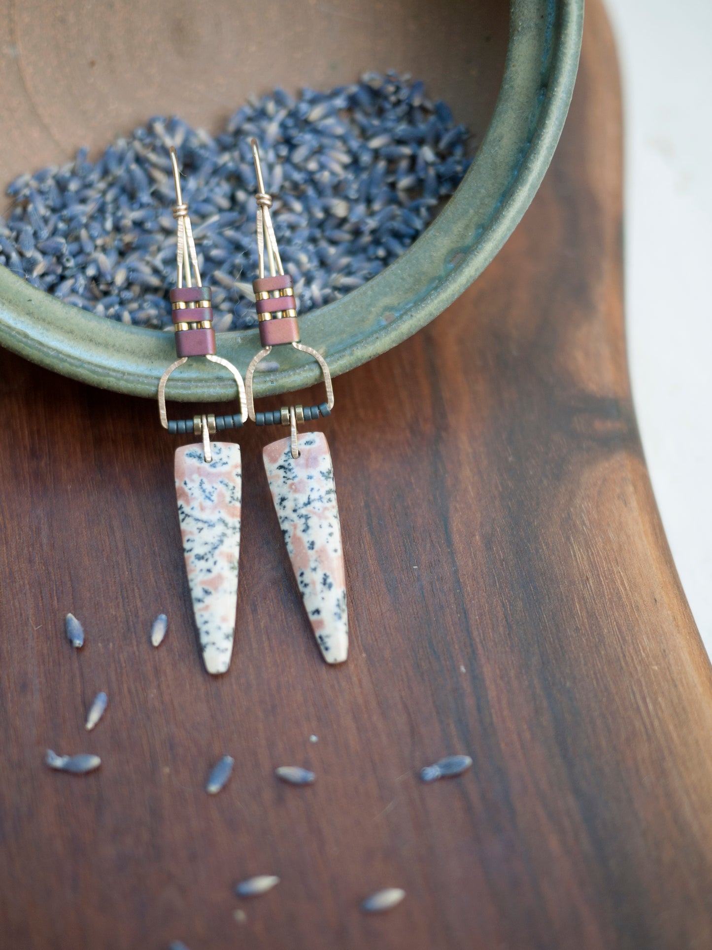 Dendritic Jasper Spear Rectangle Motif Earrings