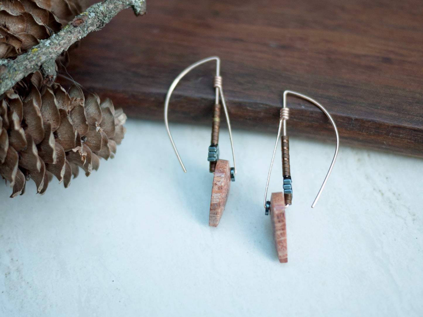 Pink Fossil Coral Drop Earrings
