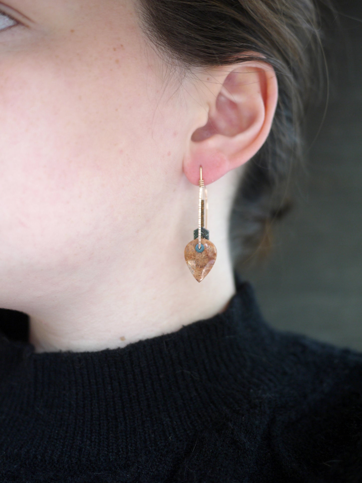 Pink Fossil Coral Drop Earrings