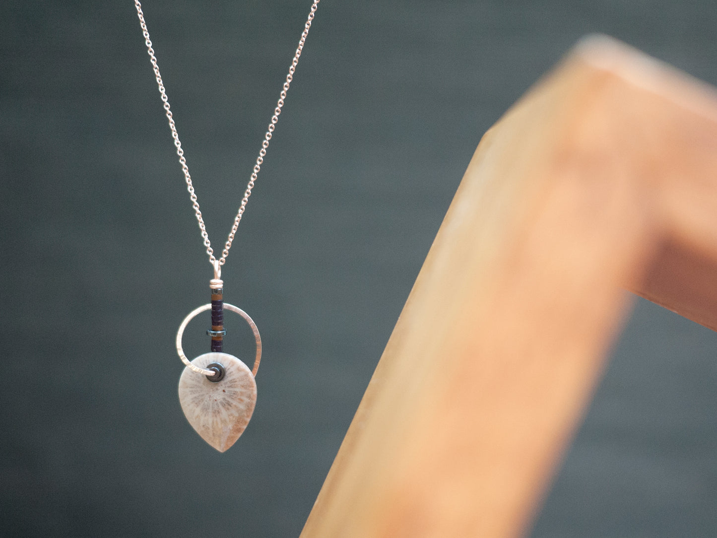 Nautilus Shaped Fossil Coral Pendant