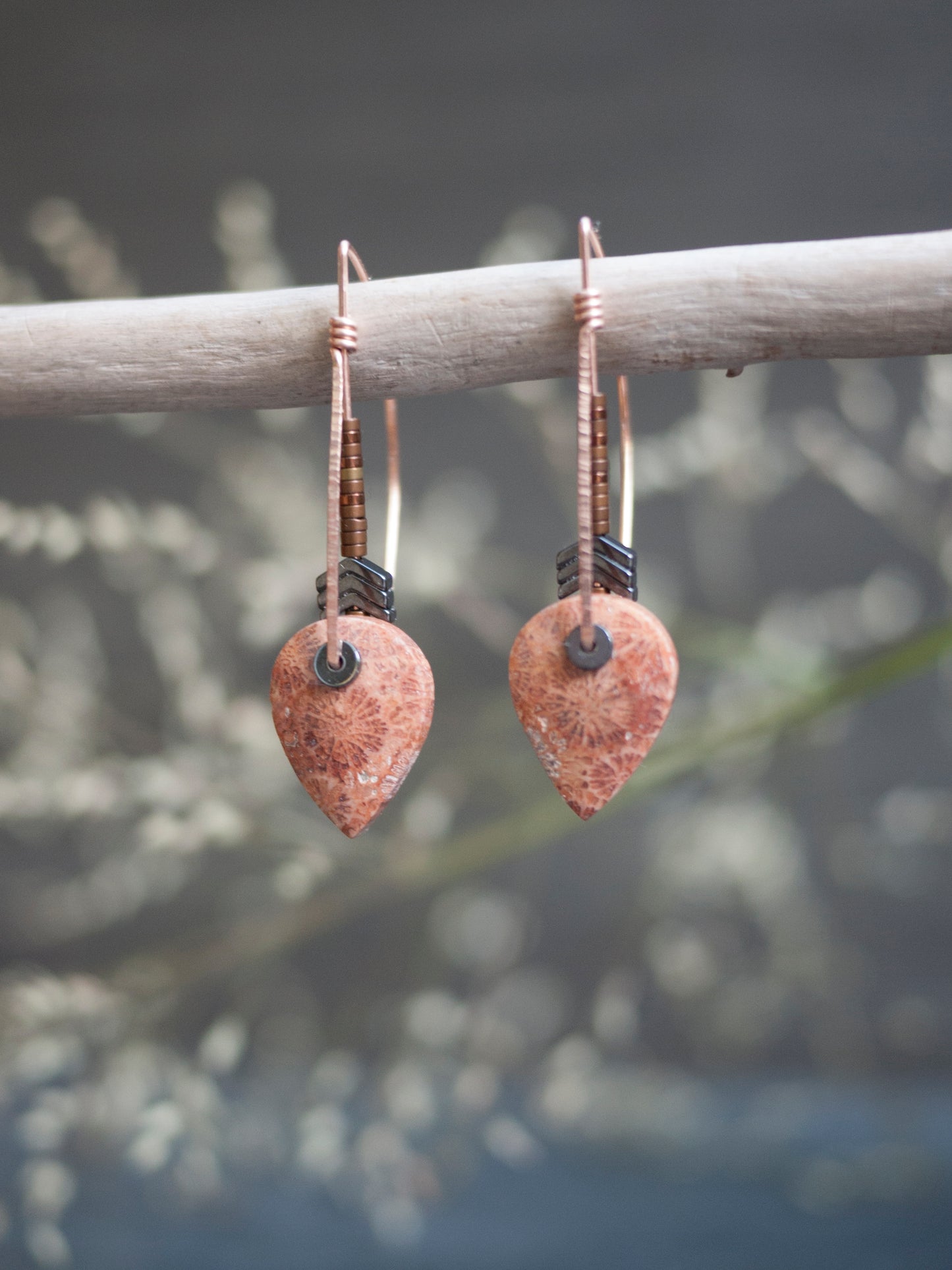 Pink Fossil Coral Drop Earrings