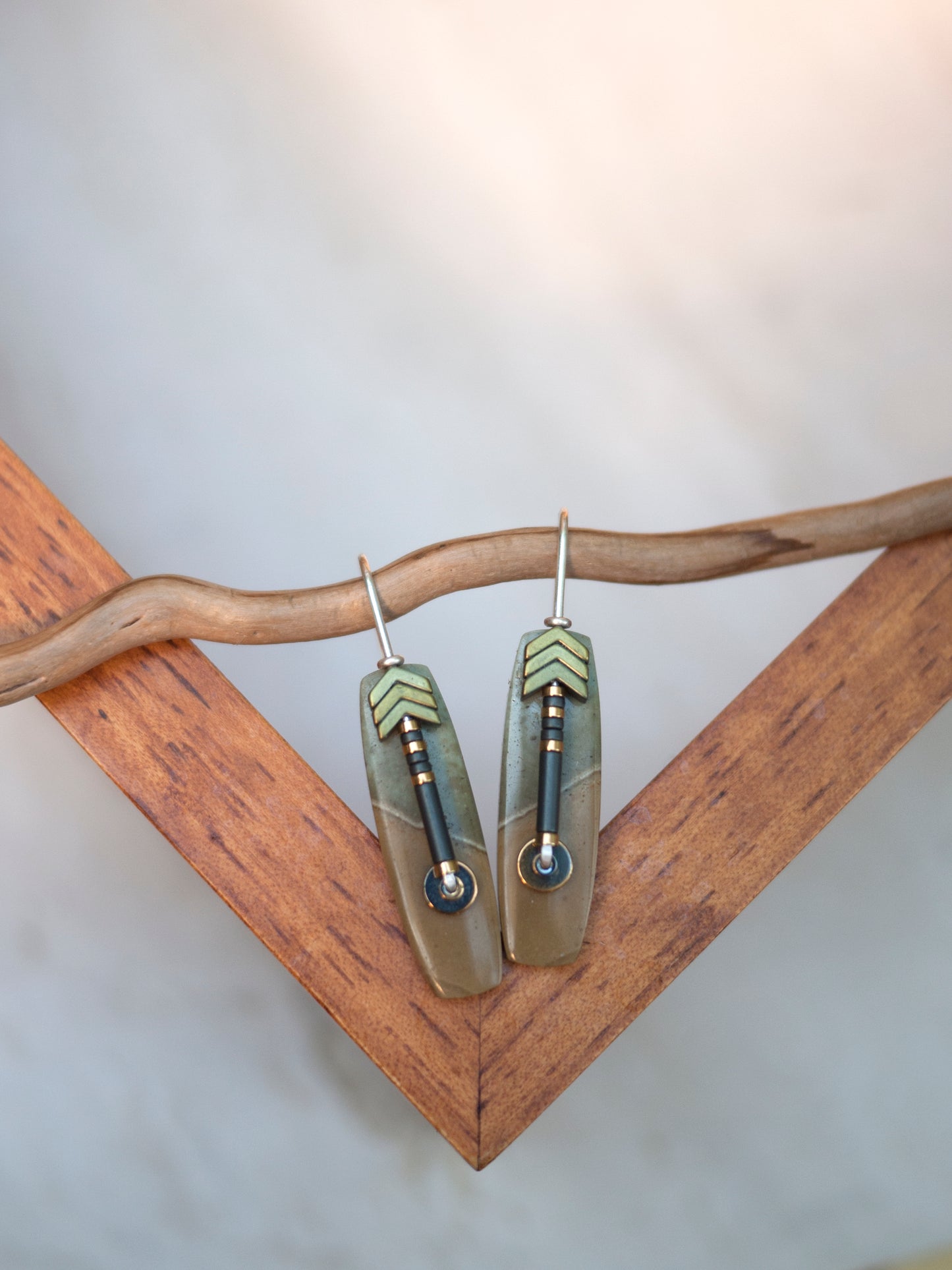 Oblong Graphic Polychrome Jasper Drop Earrings