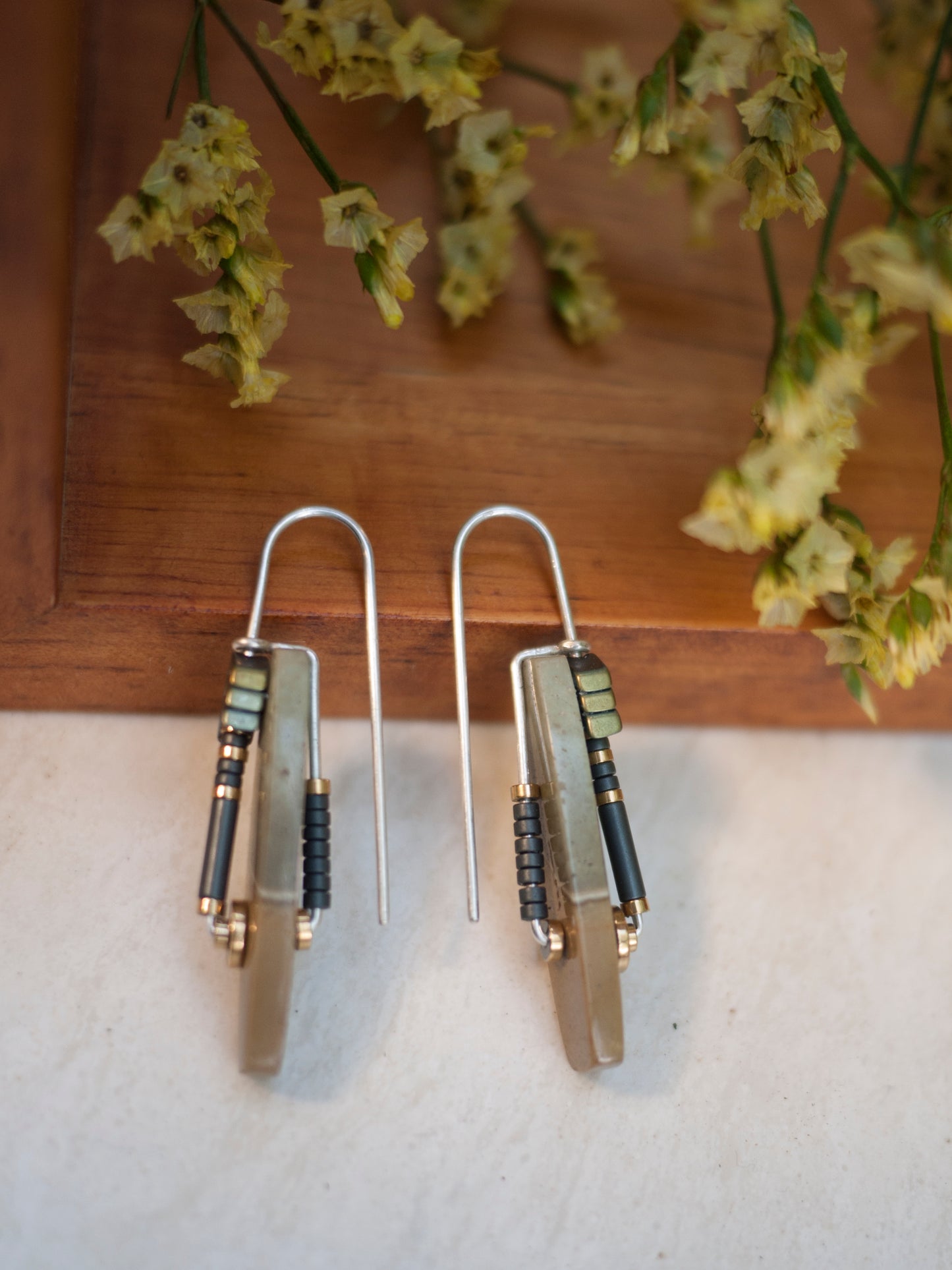 Oblong Graphic Polychrome Jasper Drop Earrings