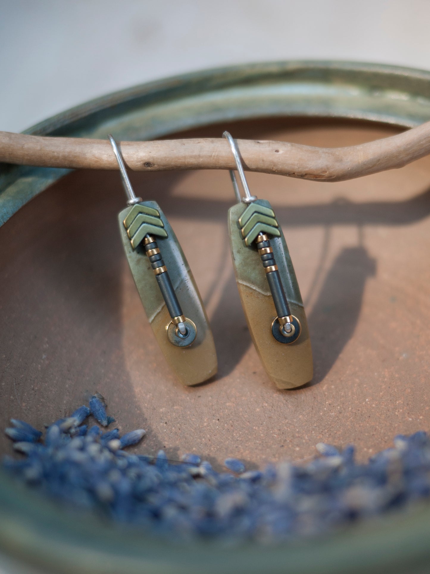 Oblong Graphic Polychrome Jasper Drop Earrings