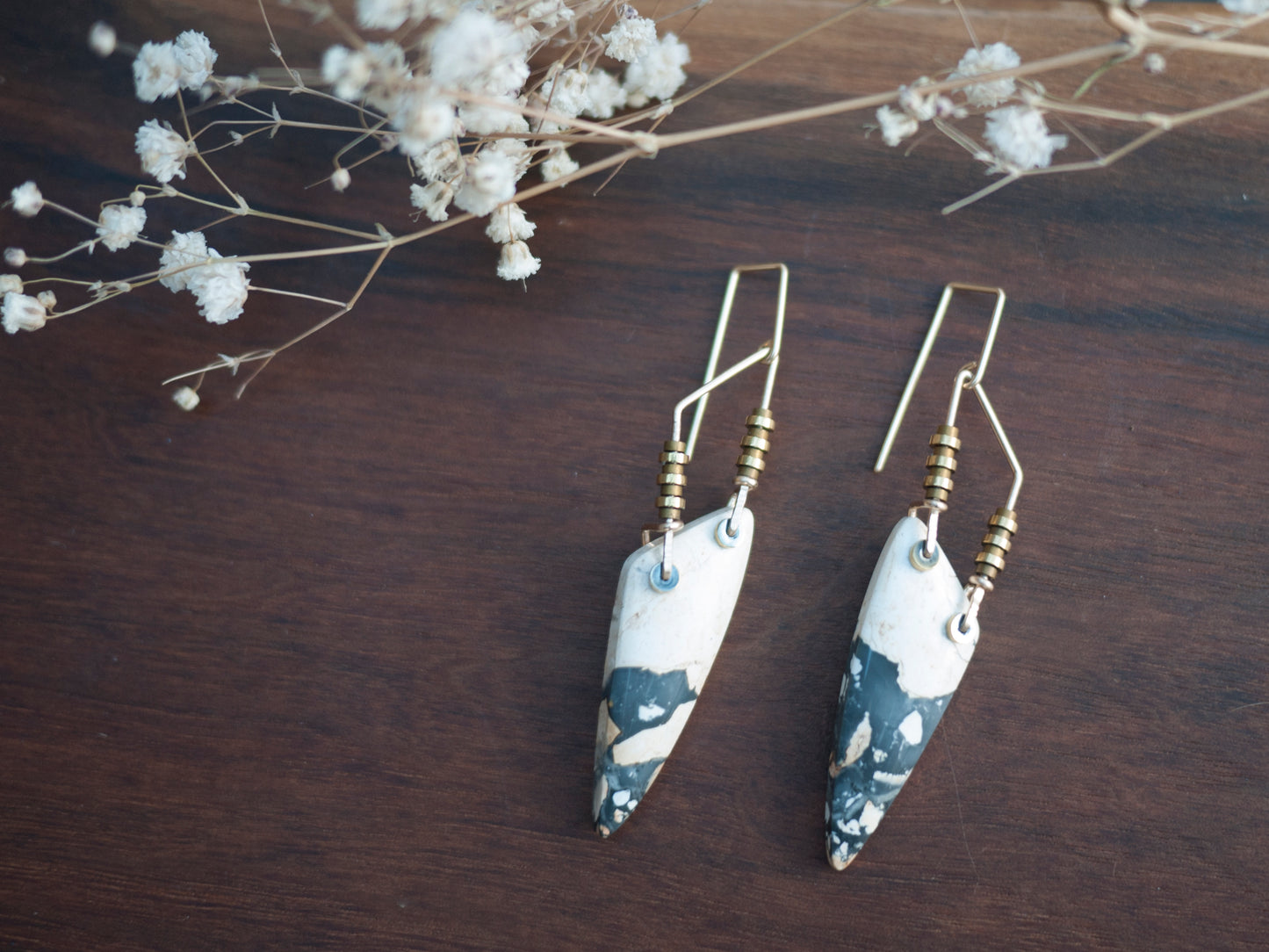 Asymatical  Maligano Jasper Spear Earrings