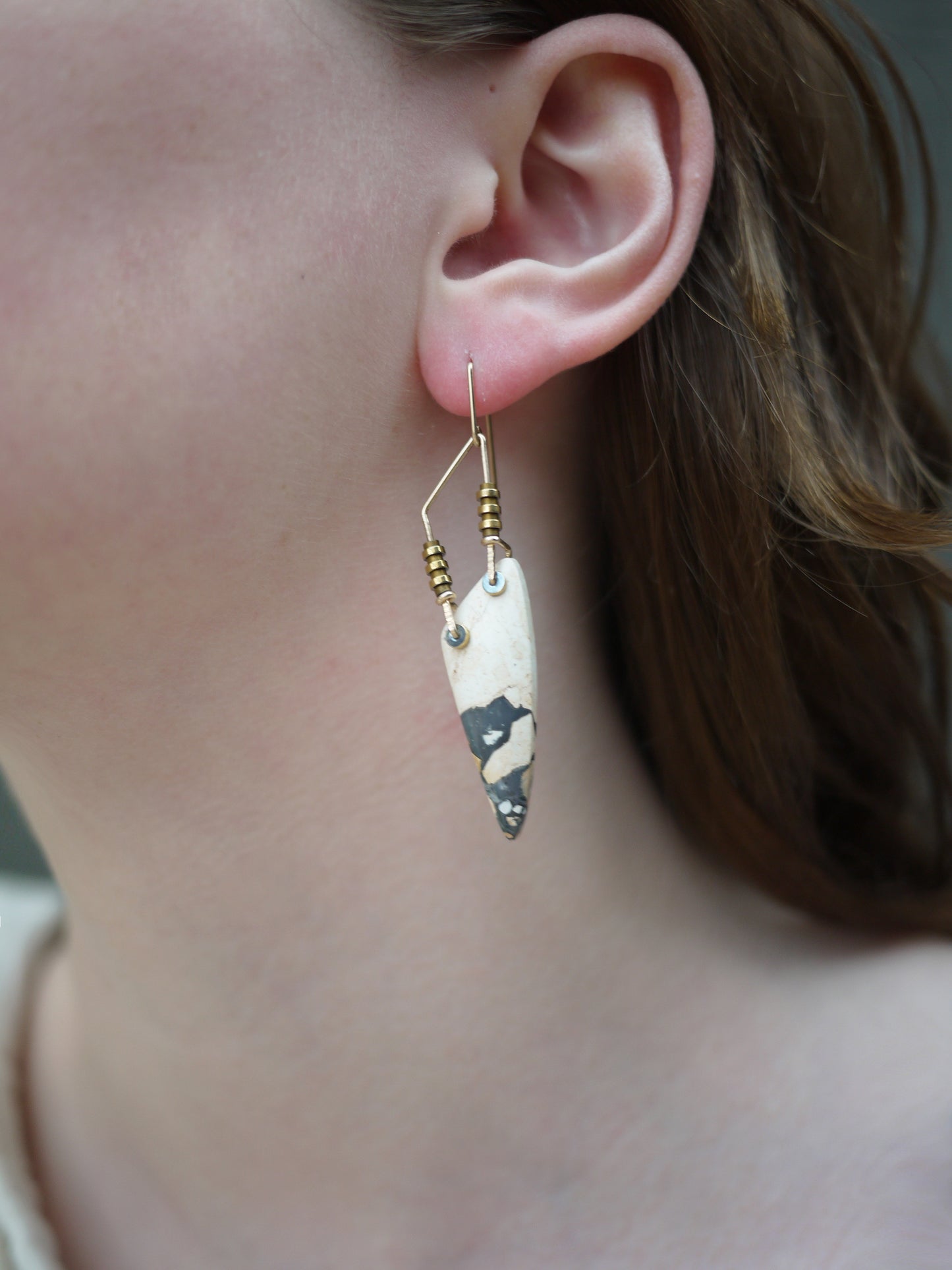 Asymatical  Maligano Jasper Spear Earrings